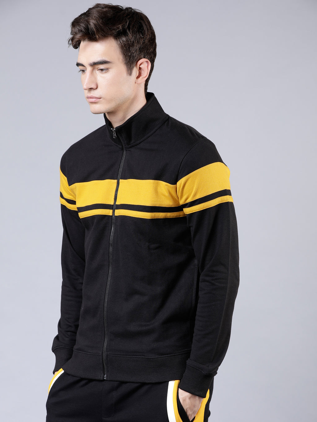 Highlander Men Black Mock Collar Front-Open Sweatshirt - Black - Image 4