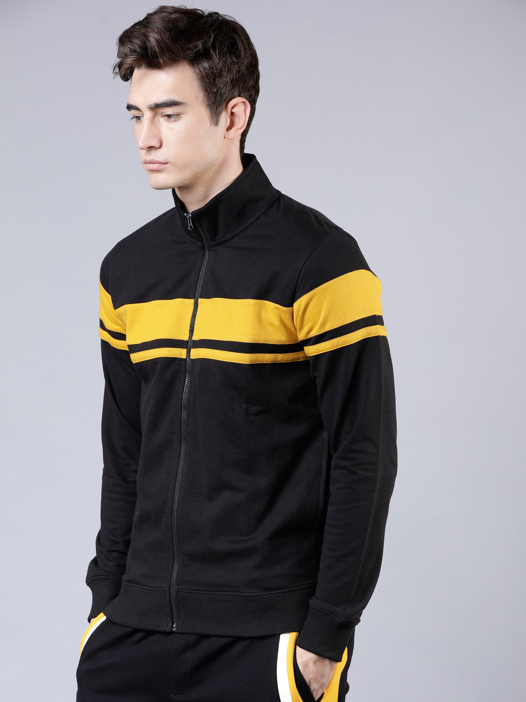 Highlander Men Black Mock Collar Front-Open Sweatshirt - Black - Image 4