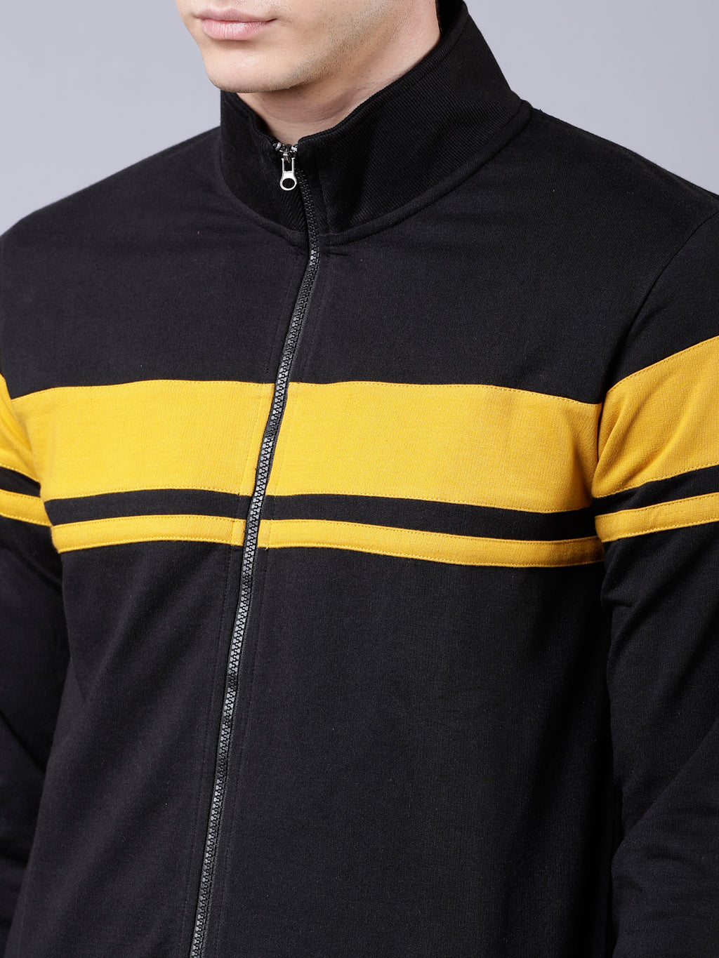 Highlander Men Black Mock Collar Front-Open Sweatshirt - Black - Image 5