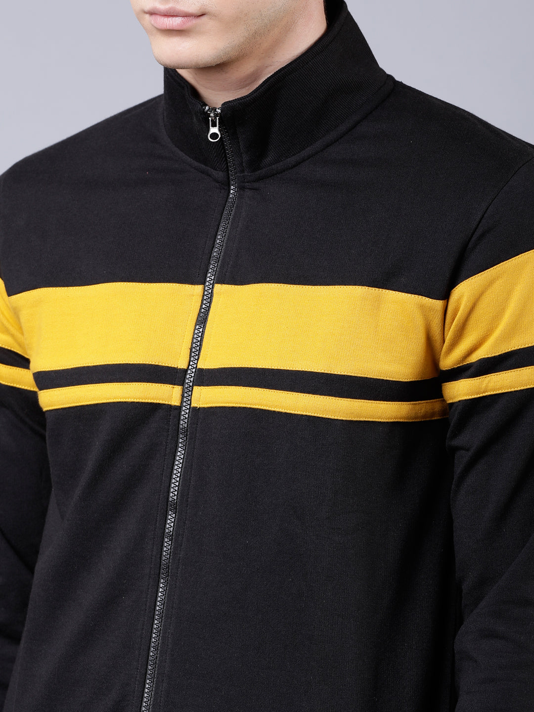 Highlander Men Black Mock Collar Front-Open Sweatshirt - Black - Image 5