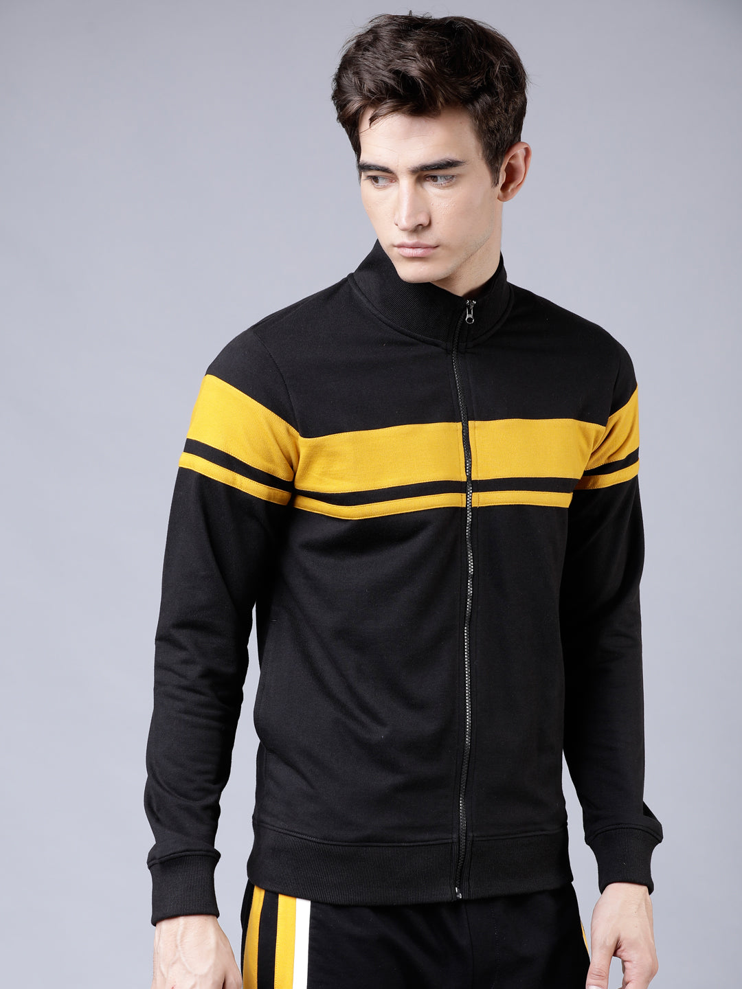 Highlander Men Black Mock Collar Front-Open Sweatshirt - Black - Image 6