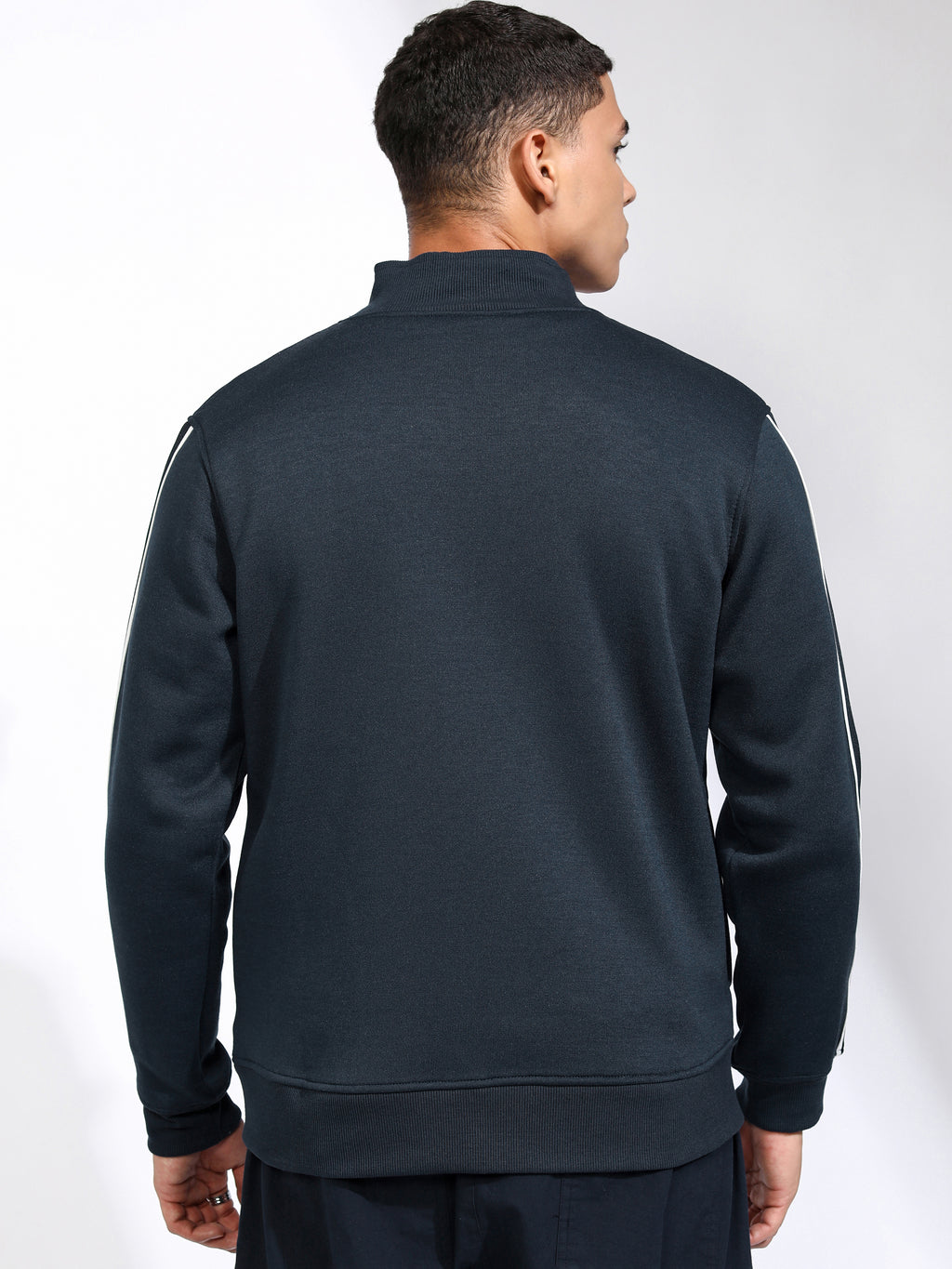 Highlander Men Navy Blue Mock Collar Front-Open Sweatshirt - Navy Blue - Image 3