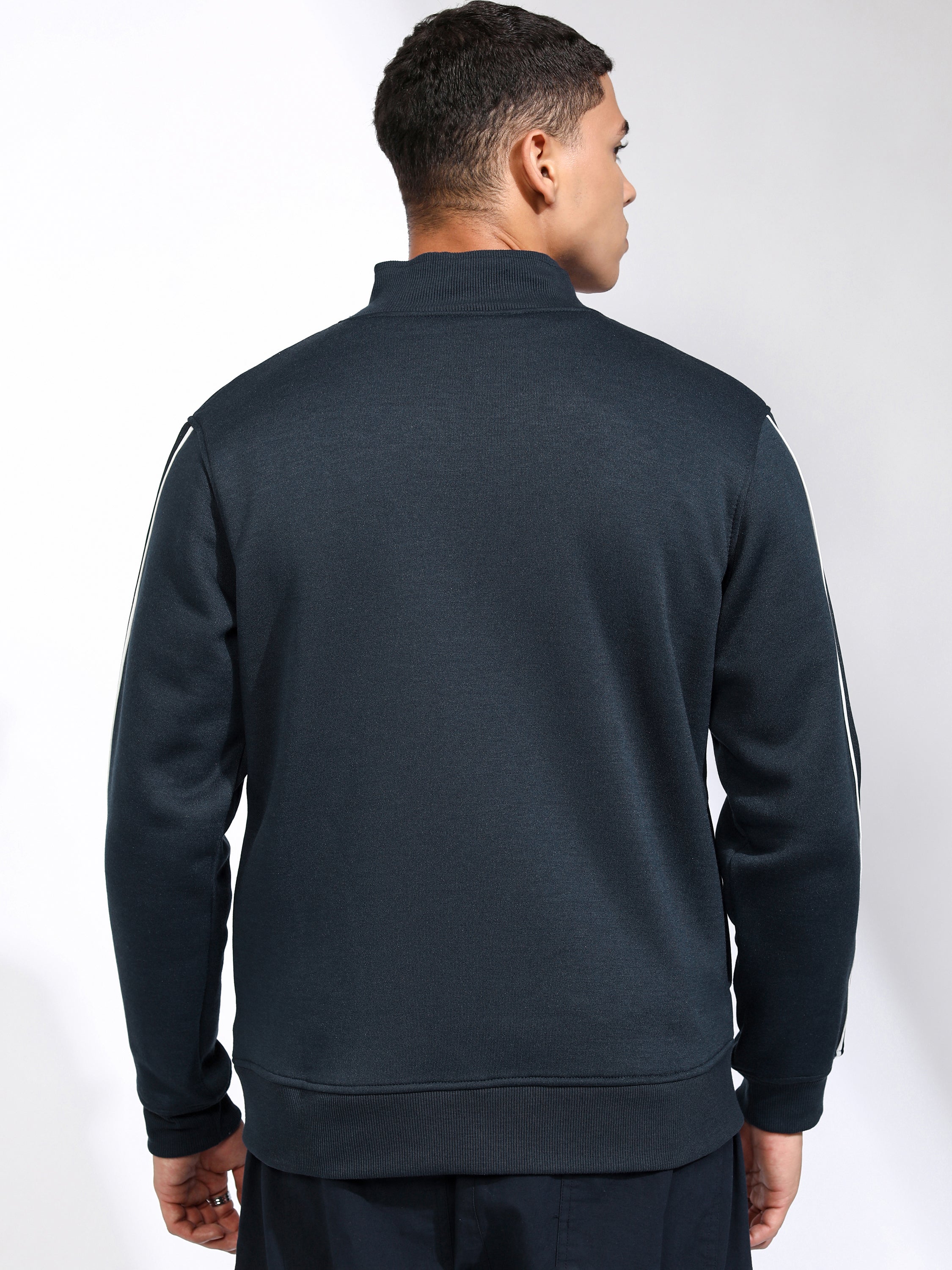 Highlander Men Navy Blue Mock Collar Front-Open Sweatshirt - Navy Blue - Image 3