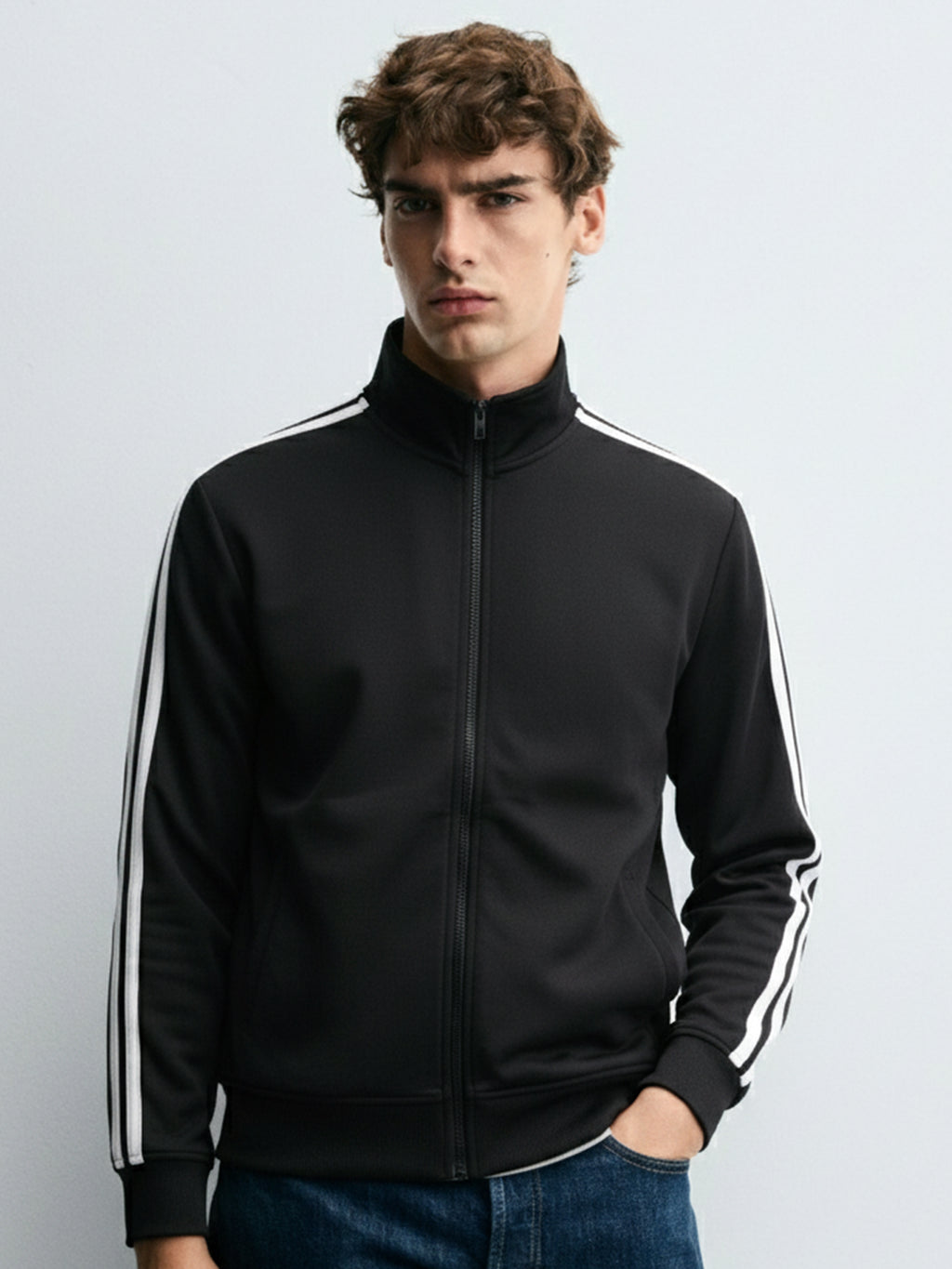 Highlander Men Black Mock Collar Front-Open Sweatshirt - Black - Image 1