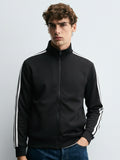 Highlander Men Black Mock Collar Front-Open Sweatshirt - Black - Image 1