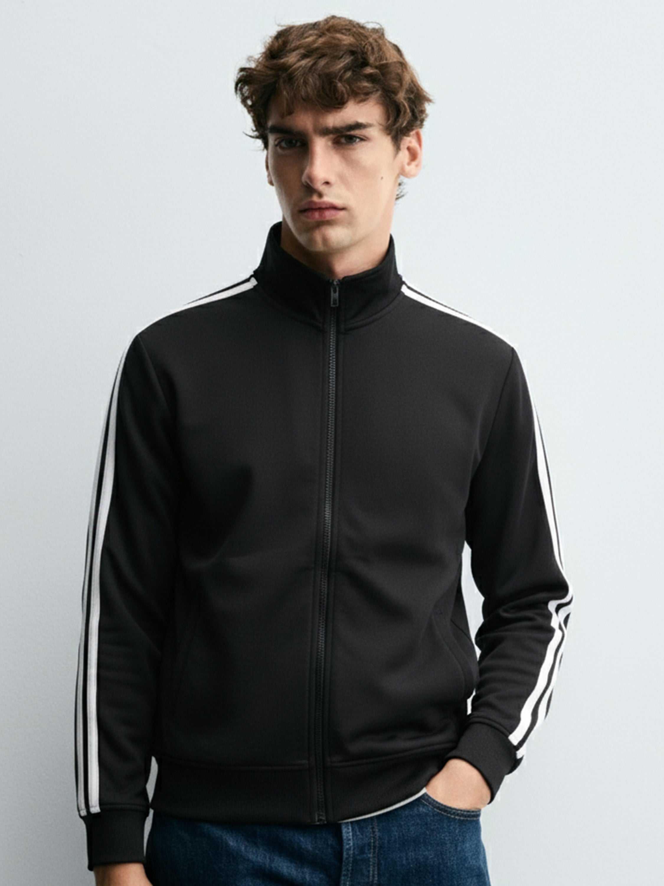 Highlander Men Black Mock Collar Front-Open Sweatshirt - Black - Image 1