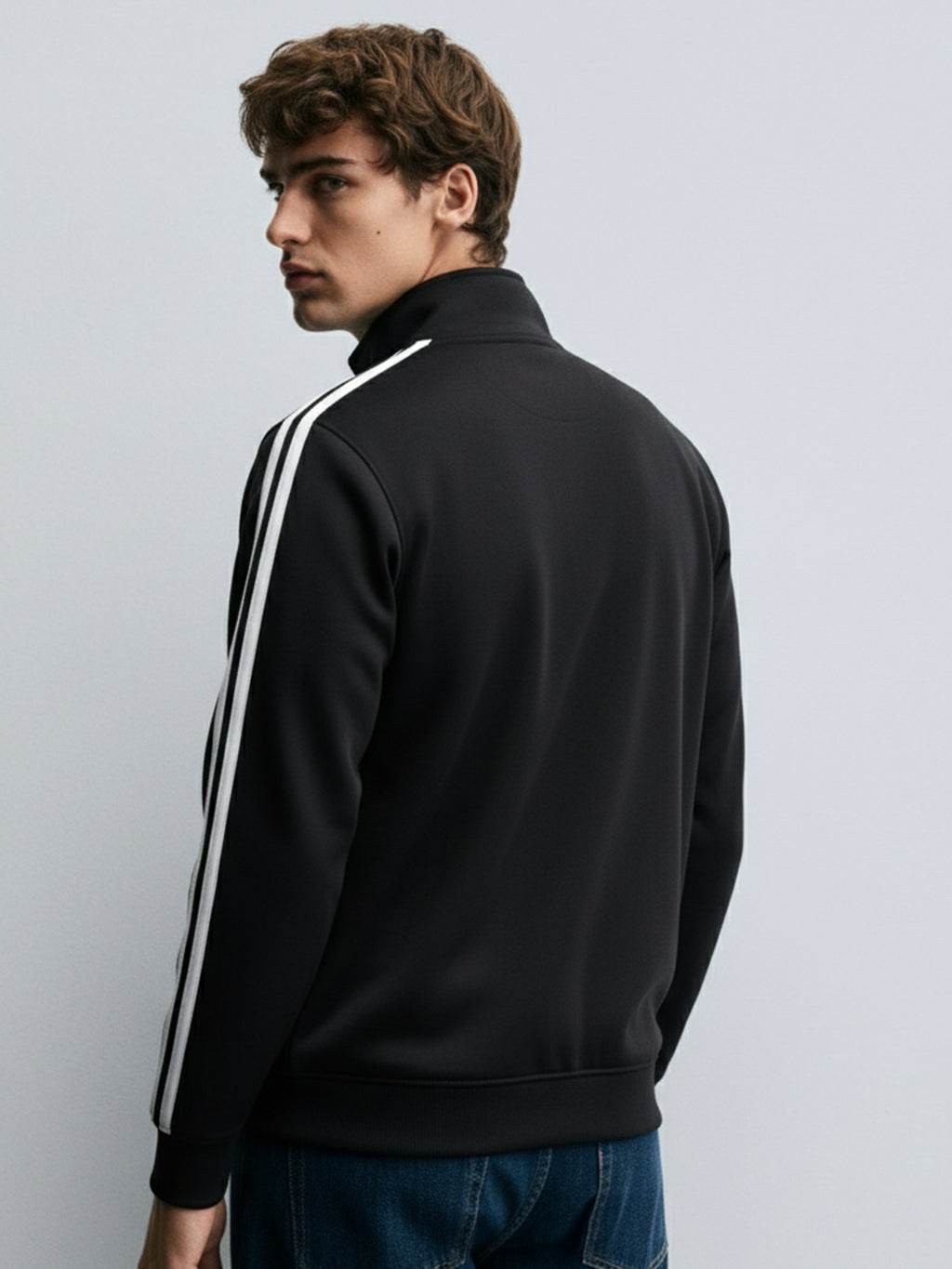 Highlander Men Black Mock Collar Front-Open Sweatshirt - Black - Image 2