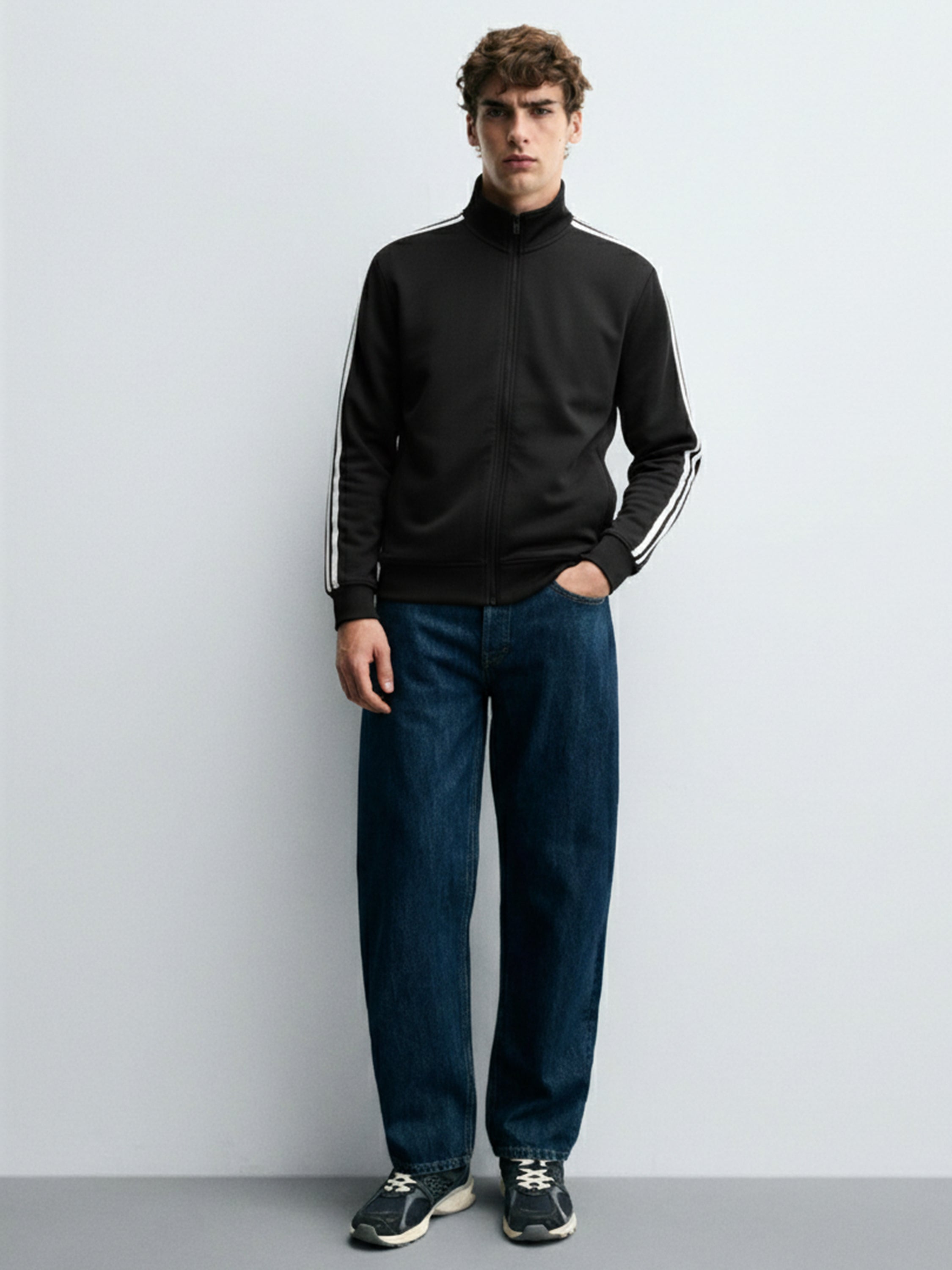 Highlander Men Black Mock Collar Front-Open Sweatshirt - Black - Image 3