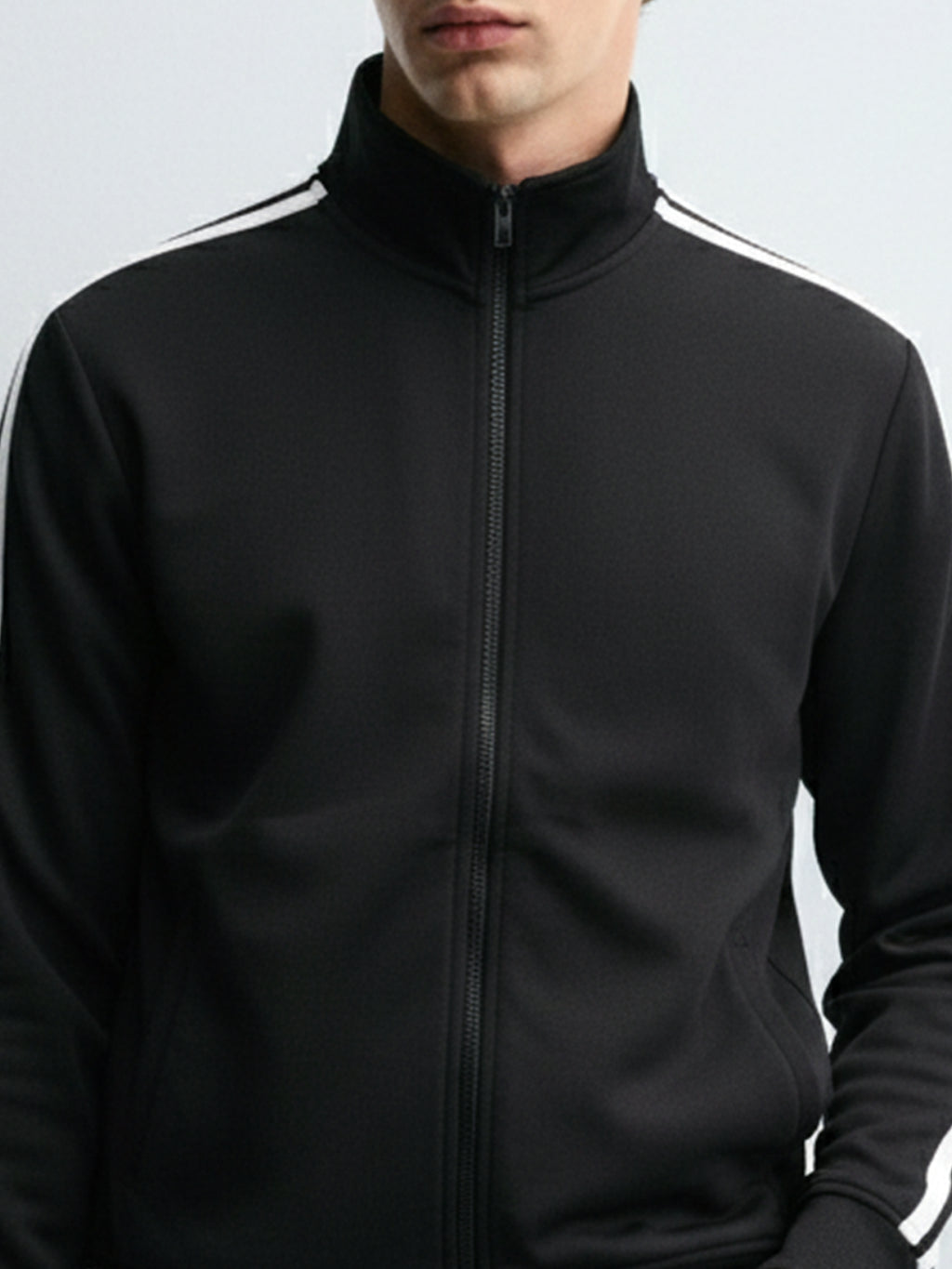 Highlander Men Black Mock Collar Front-Open Sweatshirt - Black - Image 6