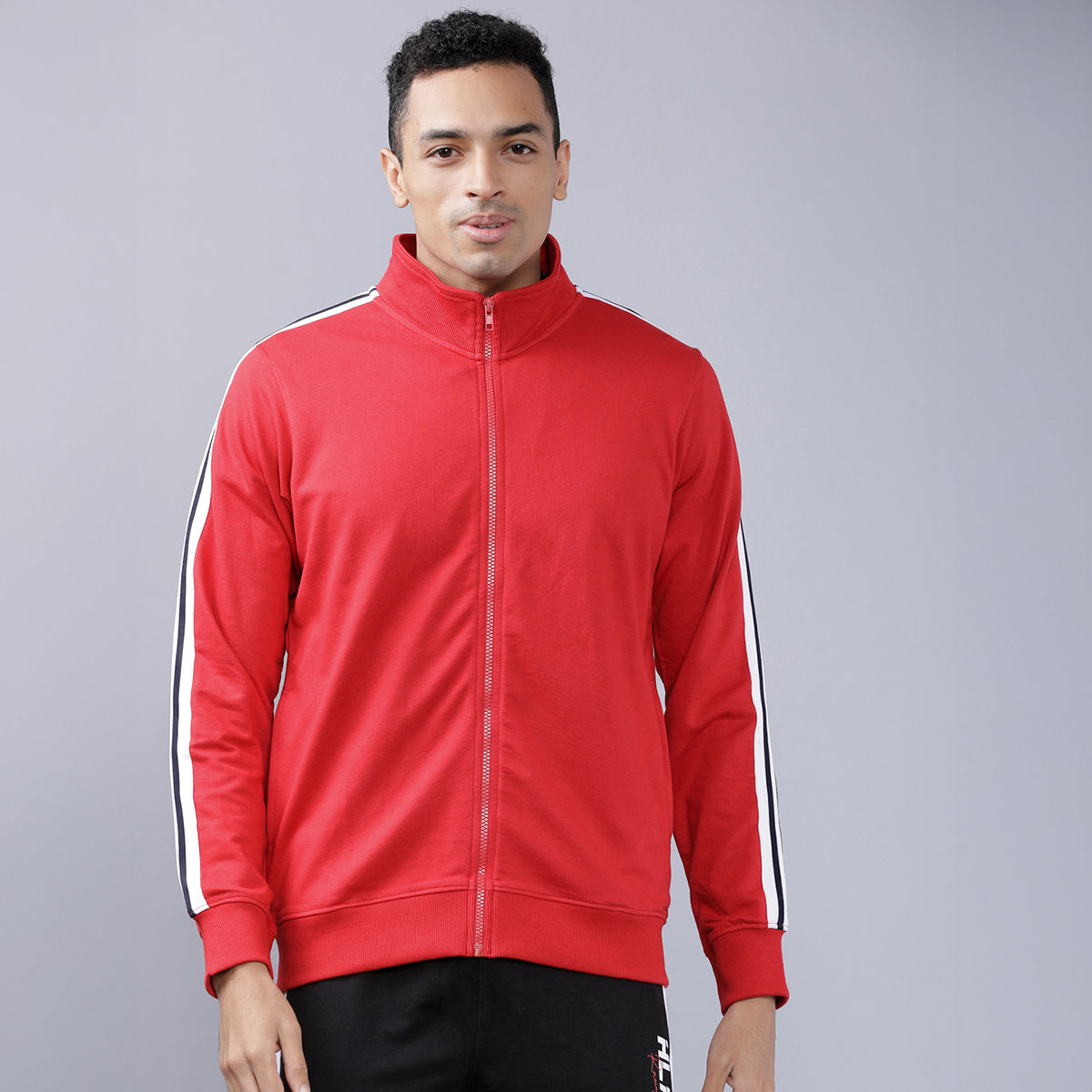 Highlander Men Red Mock Collar Front-Open Sweatshirt - Red - Image 1
