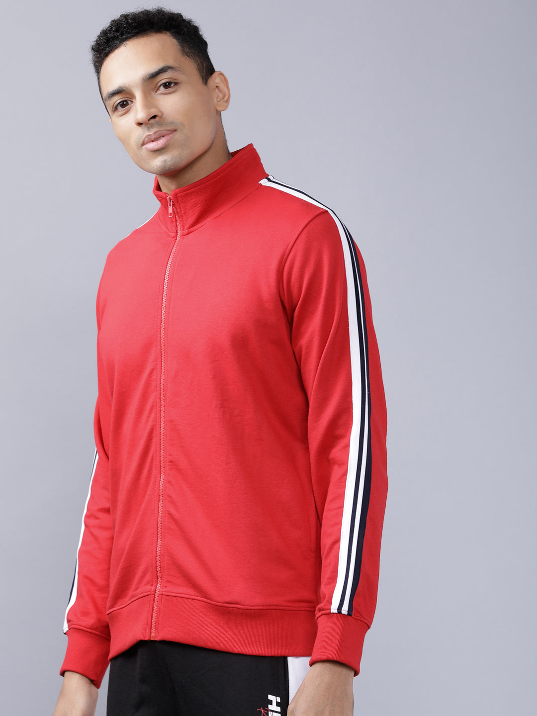 Highlander Men Red Mock Collar Front-Open Sweatshirt - Red - Image 2