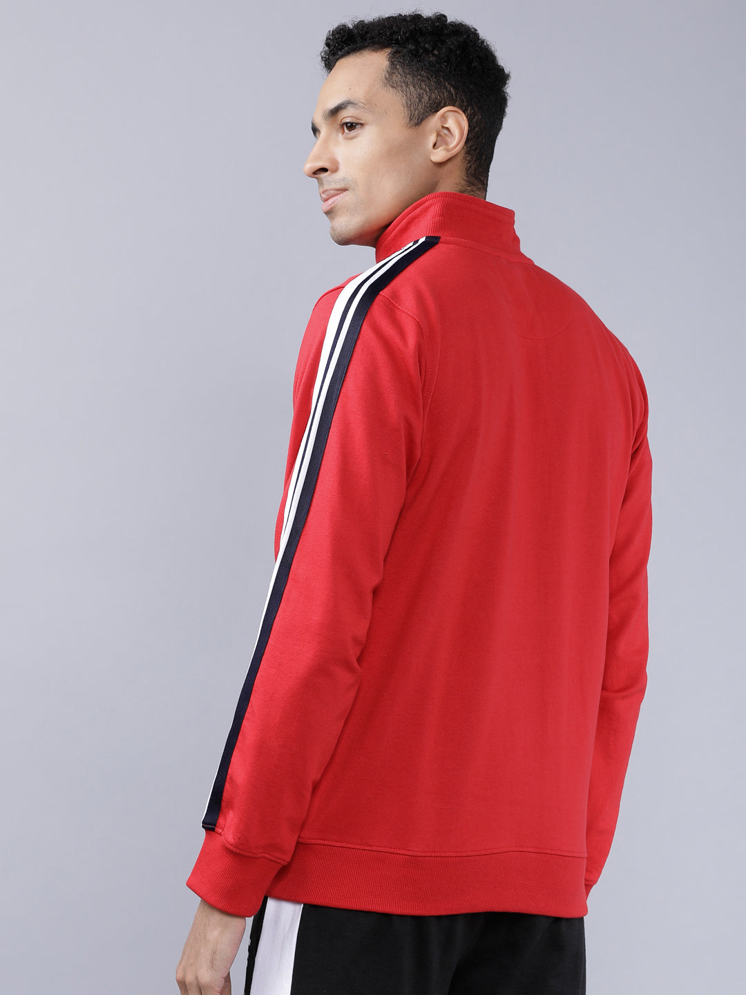 Highlander Men Red Mock Collar Front-Open Sweatshirt - Red - Image 3