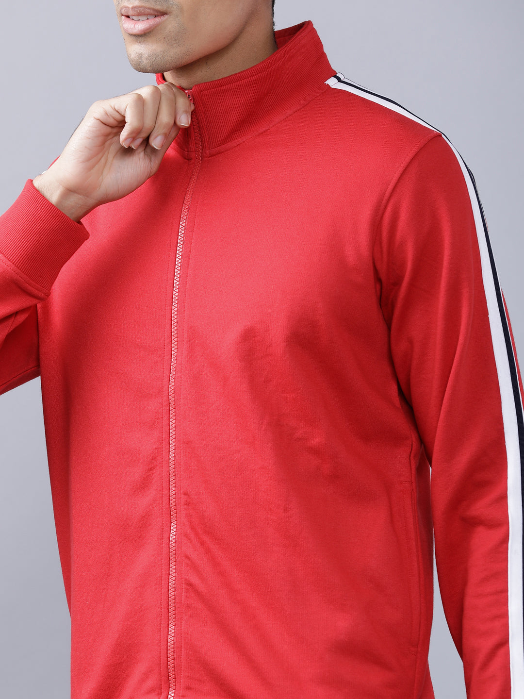 Highlander Men Red Mock Collar Front-Open Sweatshirt - Red - Image 4