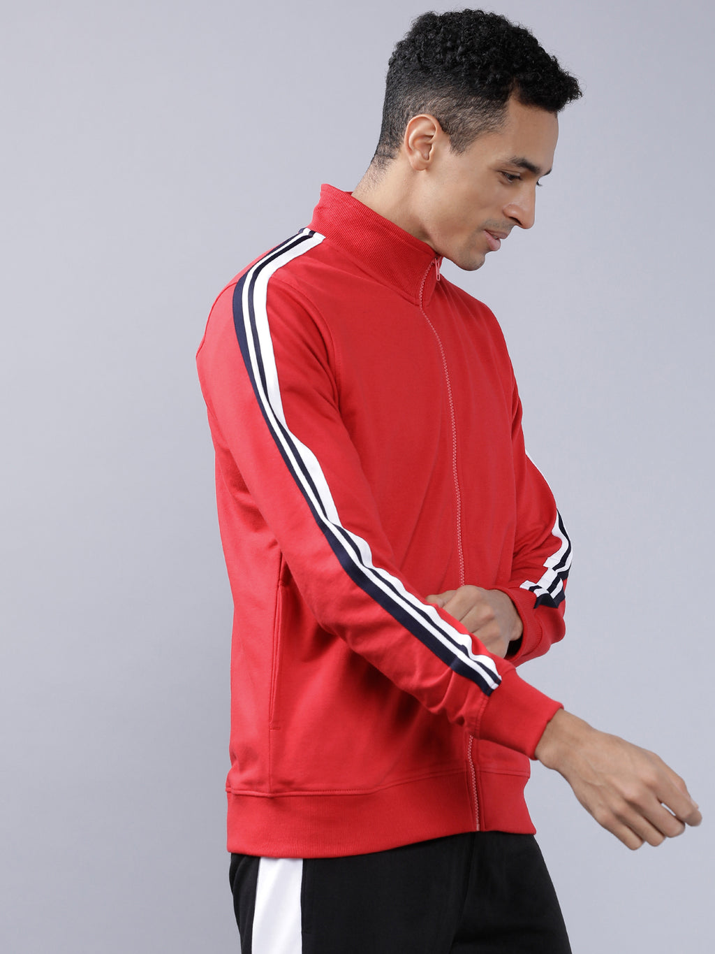 Highlander Men Red Mock Collar Front-Open Sweatshirt - Red - Image 6