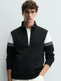 Highlander Men Black Mock Collar Front-Open Sweatshirt - Black - Image 1