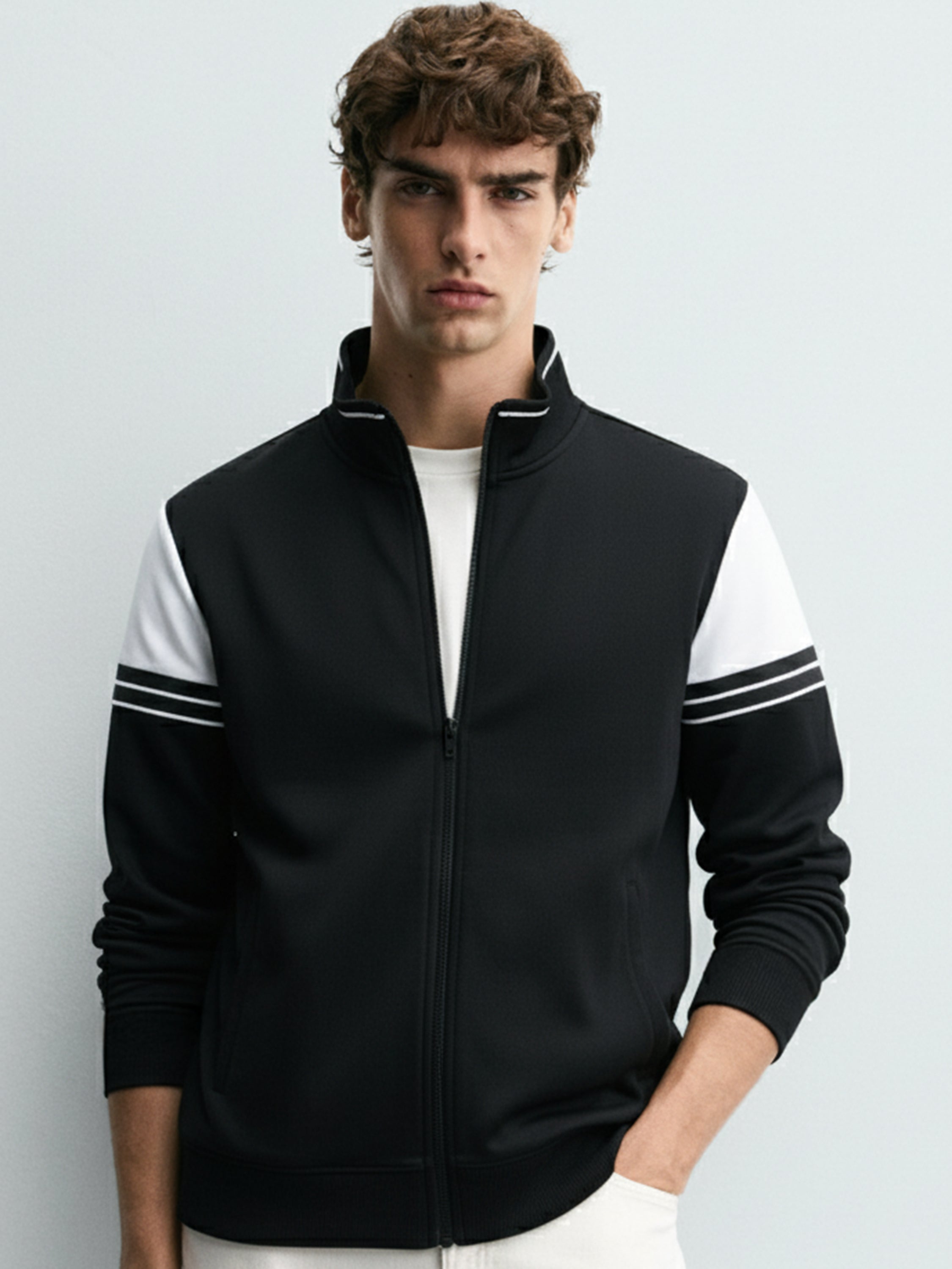 Highlander Men Black Mock Collar Front-Open Sweatshirt - Black - Image 1