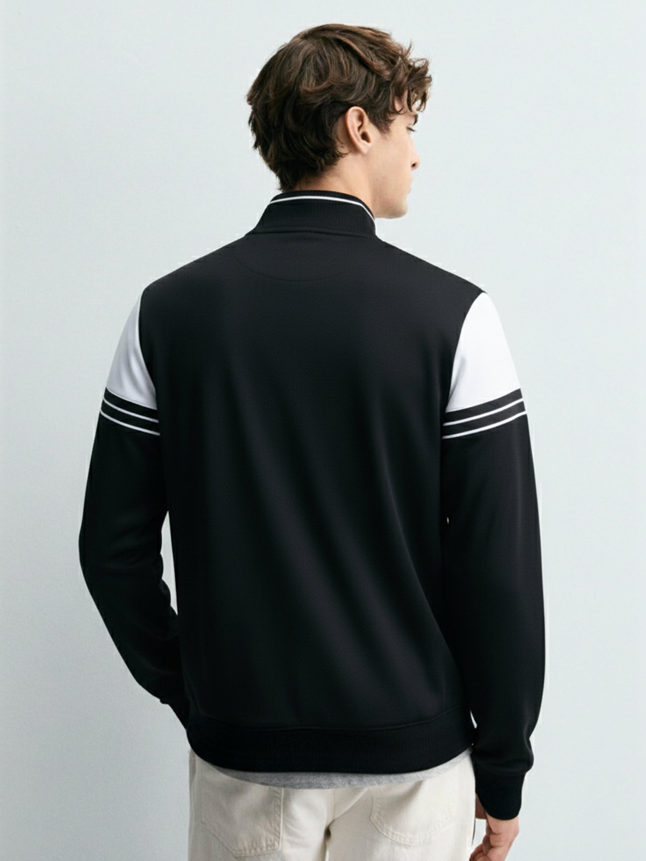 Highlander Men Black Mock Collar Front-Open Sweatshirt - Black - Image 3