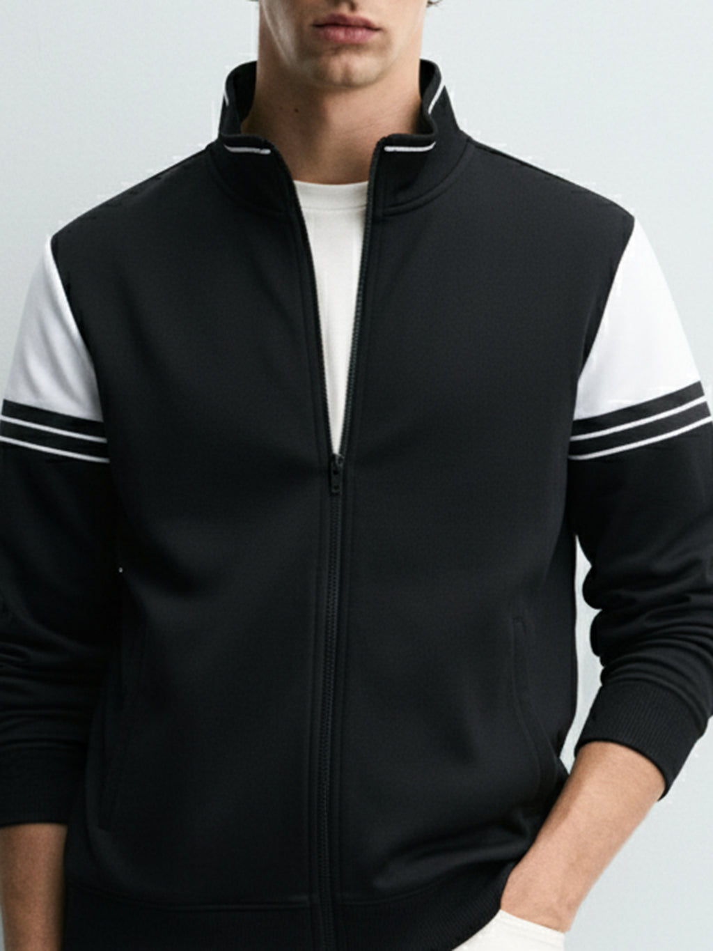 Highlander Men Black Mock Collar Front-Open Sweatshirt - Black - Image 6