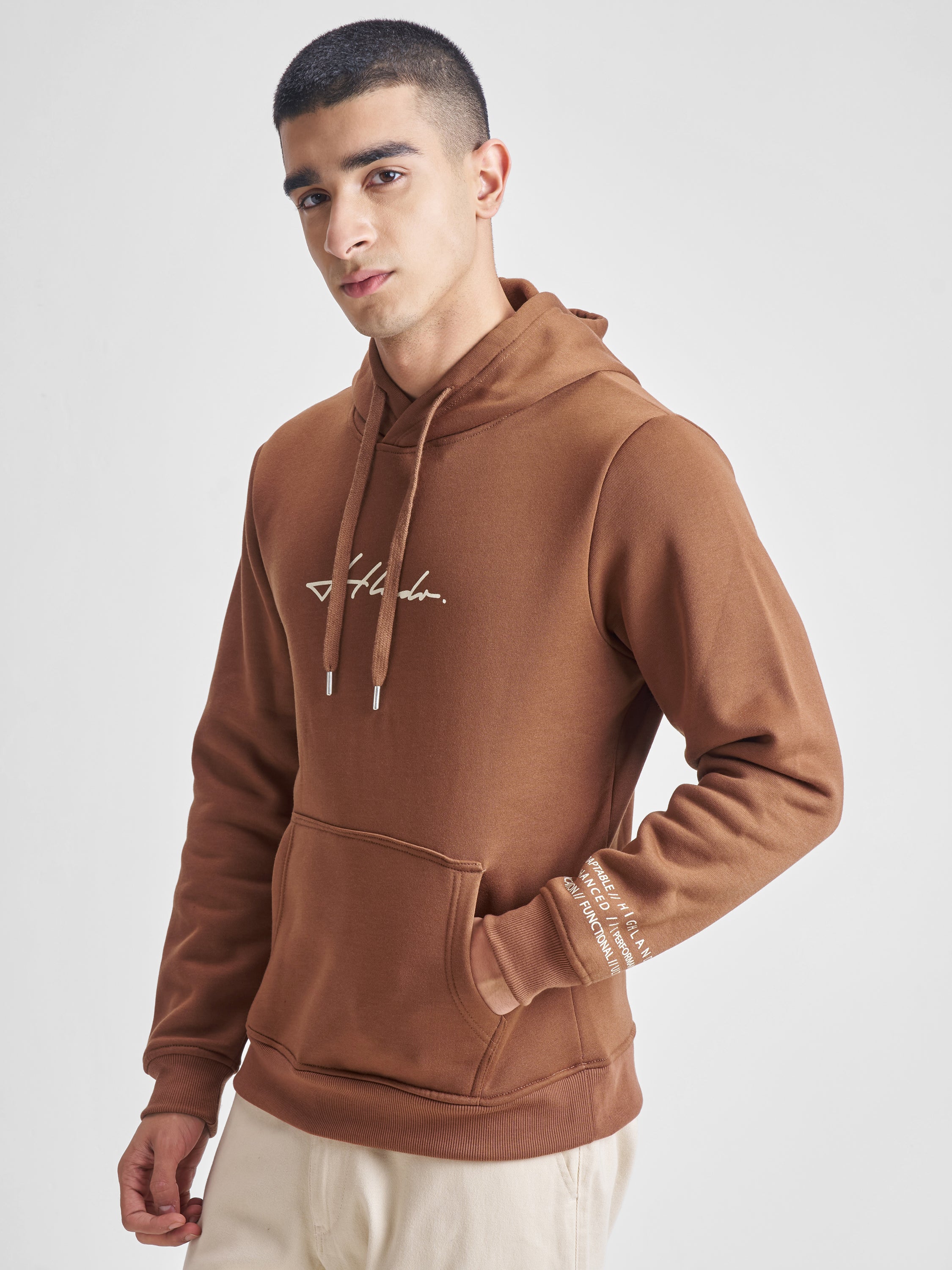 Highlander Men Brown Hooded Pullover Sweatshirt - Brown - Image 4
