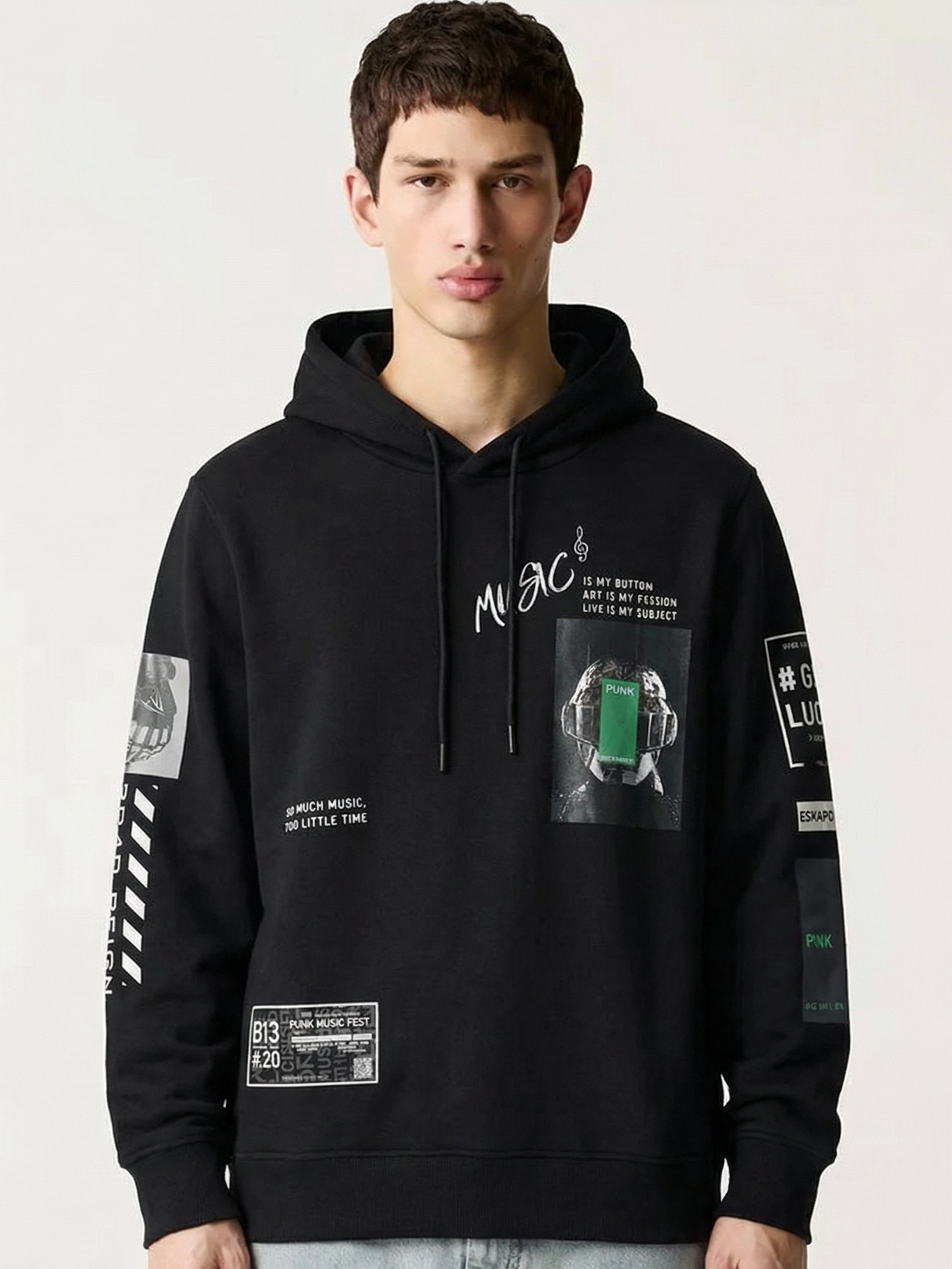Highlander Men Black Hooded Pullover Sweatshirt - Black - Image 1