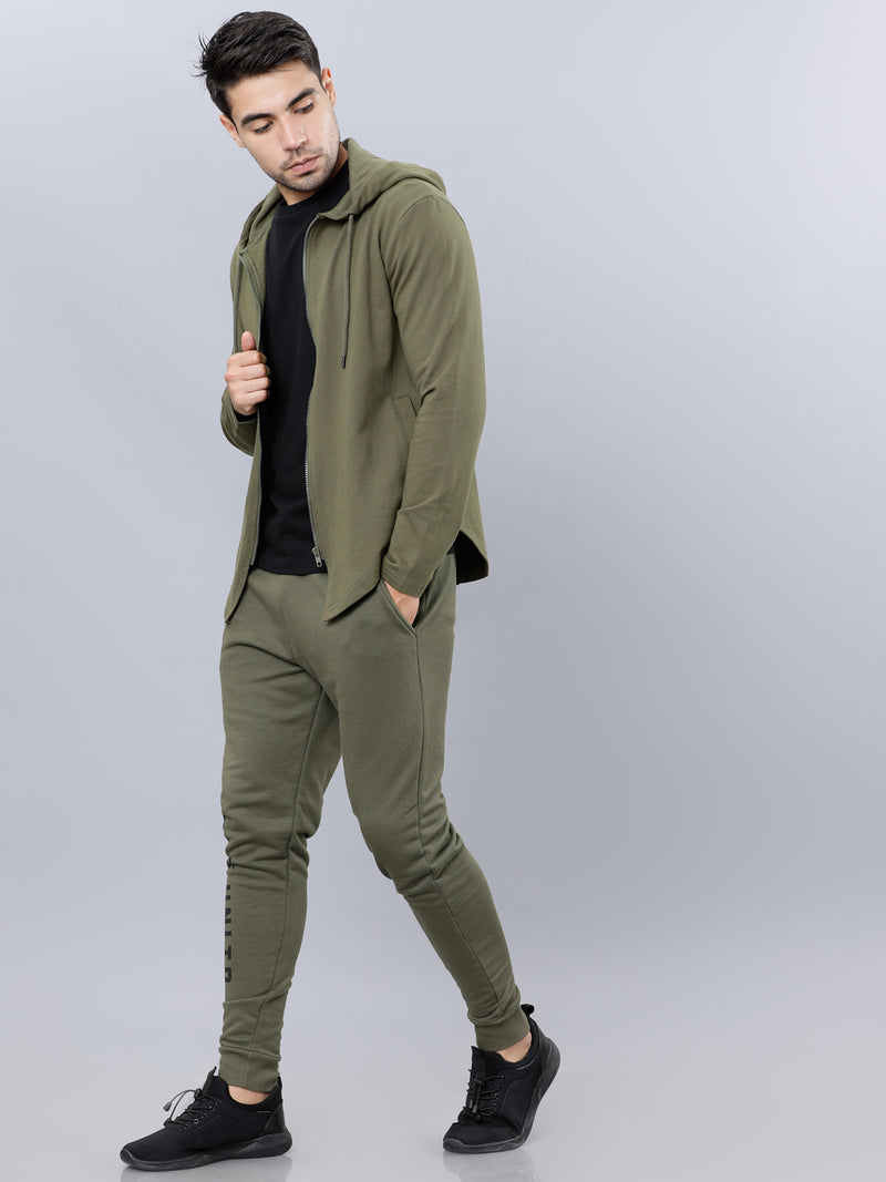 Highlander Men Olive Hooded Front-Open Sweatshirt - Olive - Image 5