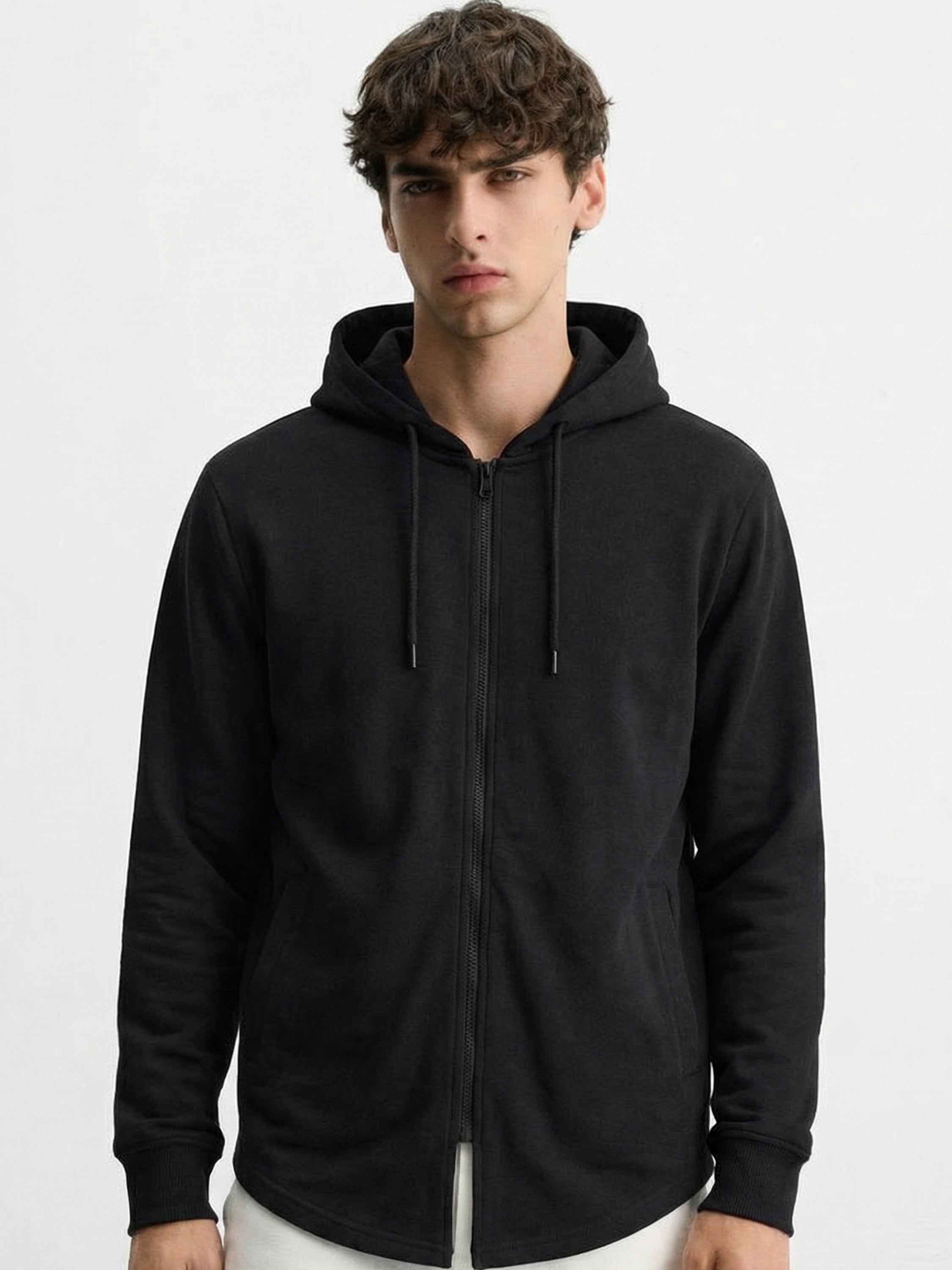 Highlander Men Black Hooded Front-Open Sweatshirt - Black - Image 1