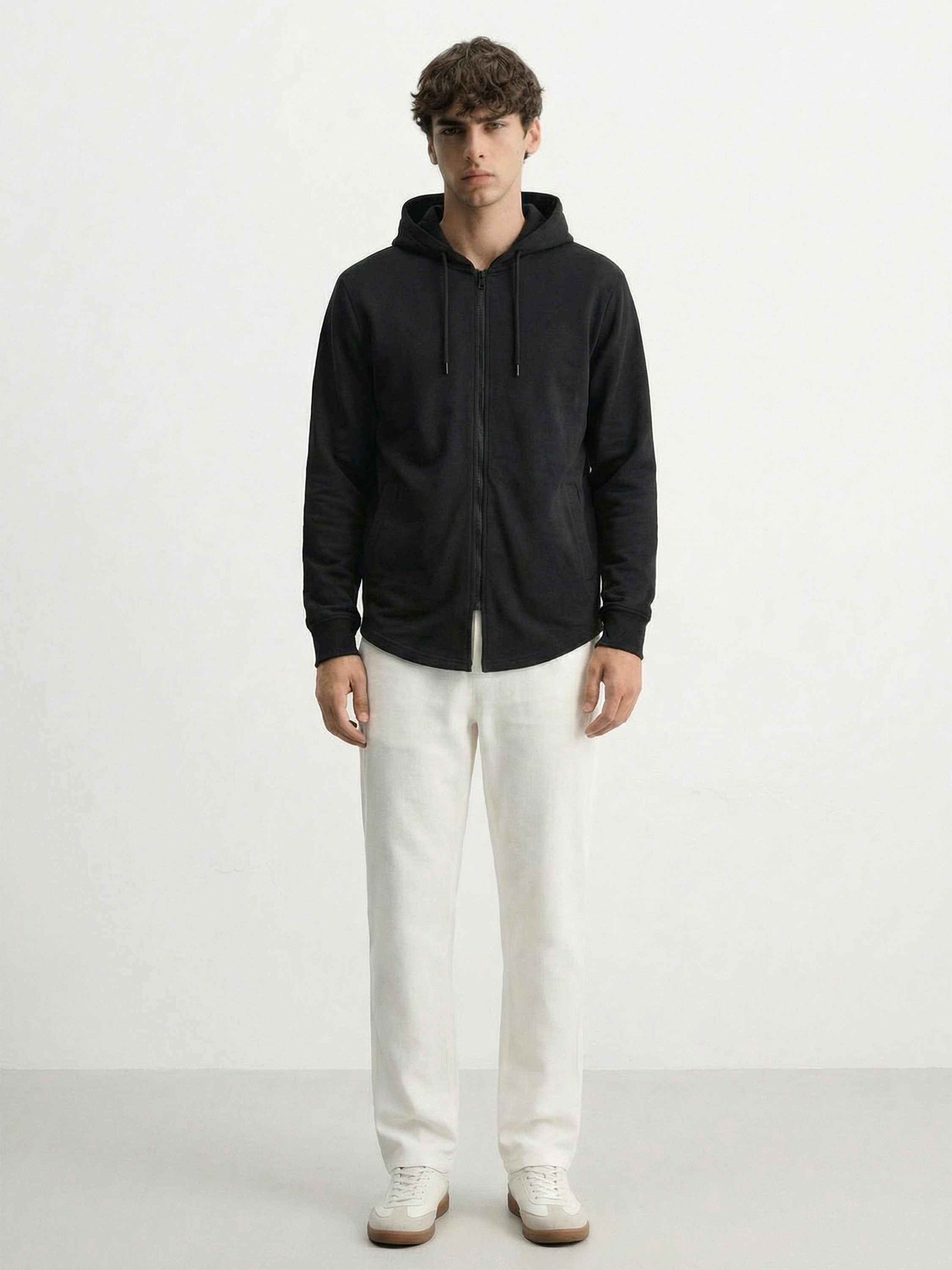 Highlander Men Black Hooded Front-Open Sweatshirt - Black - Image 2
