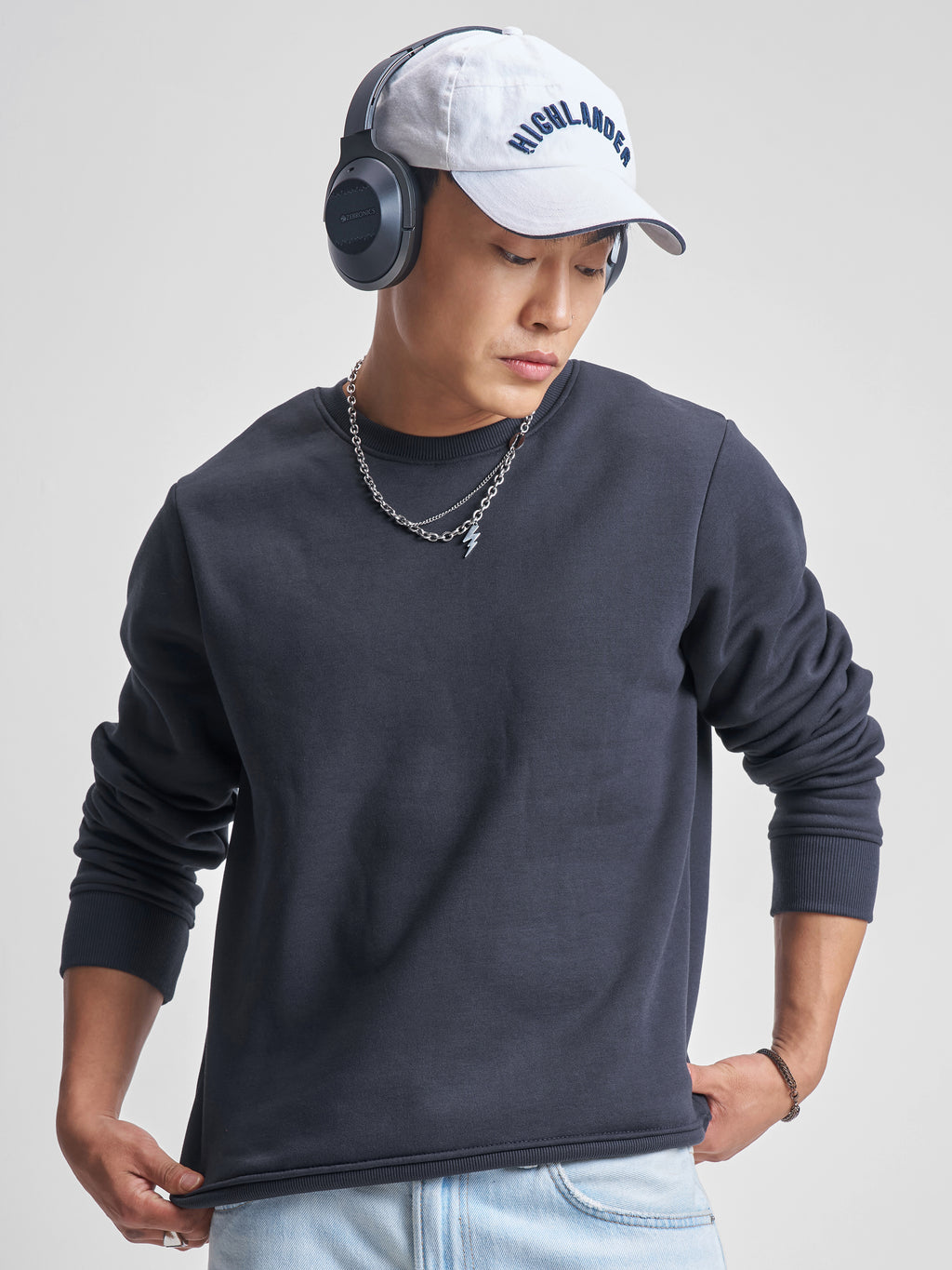 Highlander Men Navy Blue Round Neck Pullover Sweatshirt - Navy Blue - Image 1
