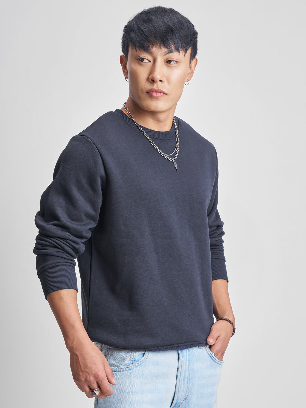 Highlander Men Navy Blue Round Neck Pullover Sweatshirt - Navy Blue - Image 6