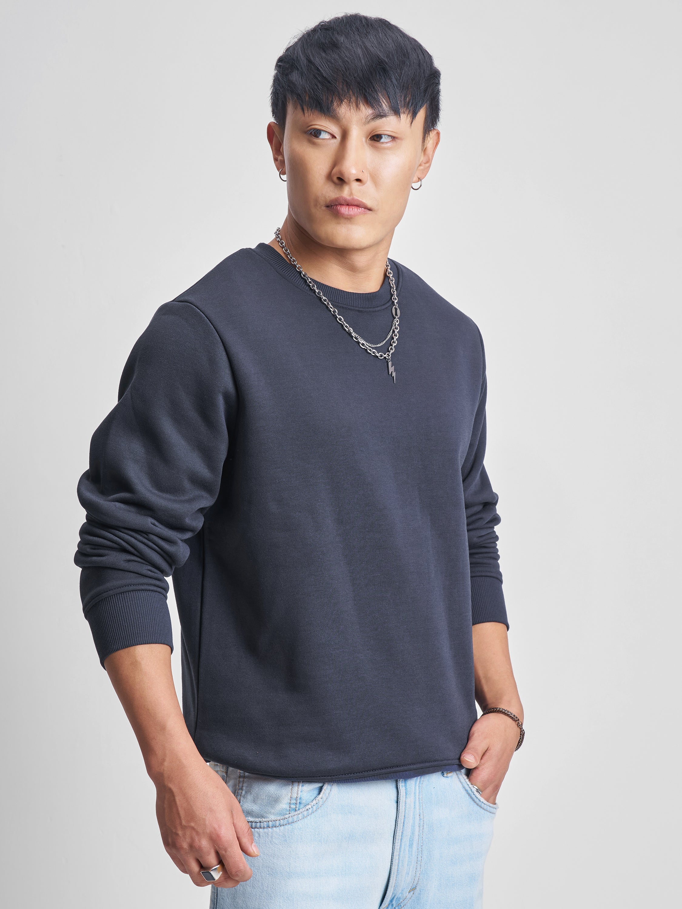 Highlander Men Navy Blue Round Neck Pullover Sweatshirt - Navy Blue - Image 6