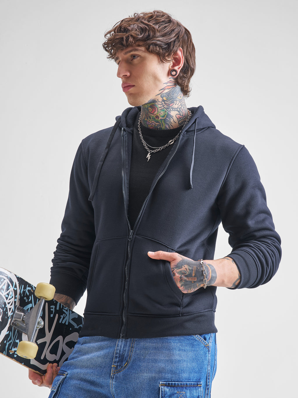 Highlander Men Navy Blue Hooded Front-Open Sweatshirt - Navy Blue - Image 1