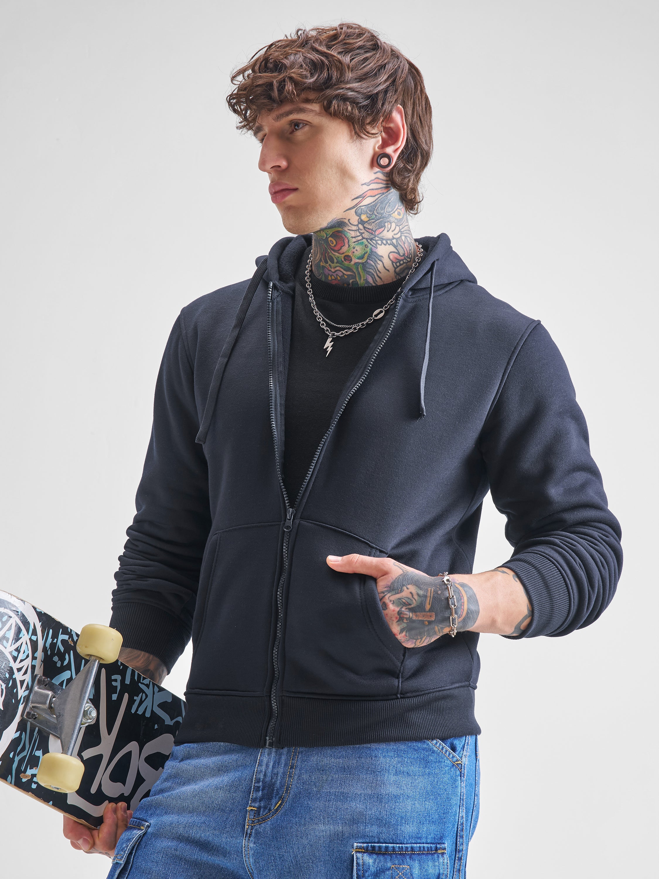 Highlander Men Navy Blue Hooded Front-Open Sweatshirt - Navy Blue - Image 1