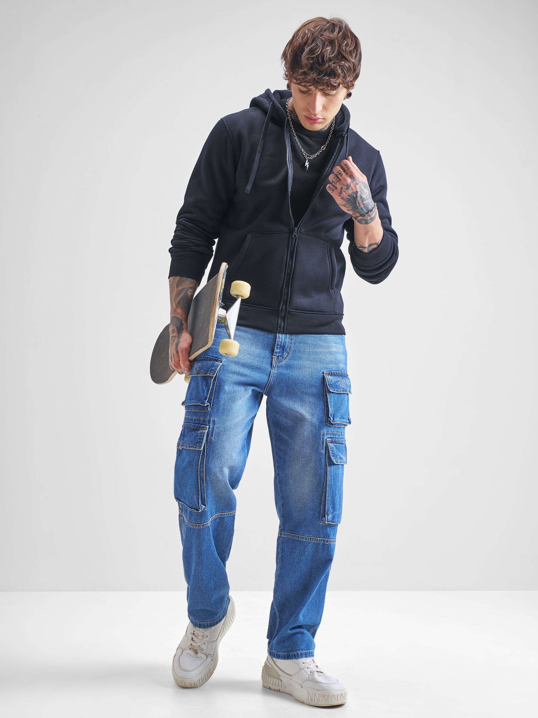 Highlander Men Navy Blue Hooded Front-Open Sweatshirt - Navy Blue - Image 2