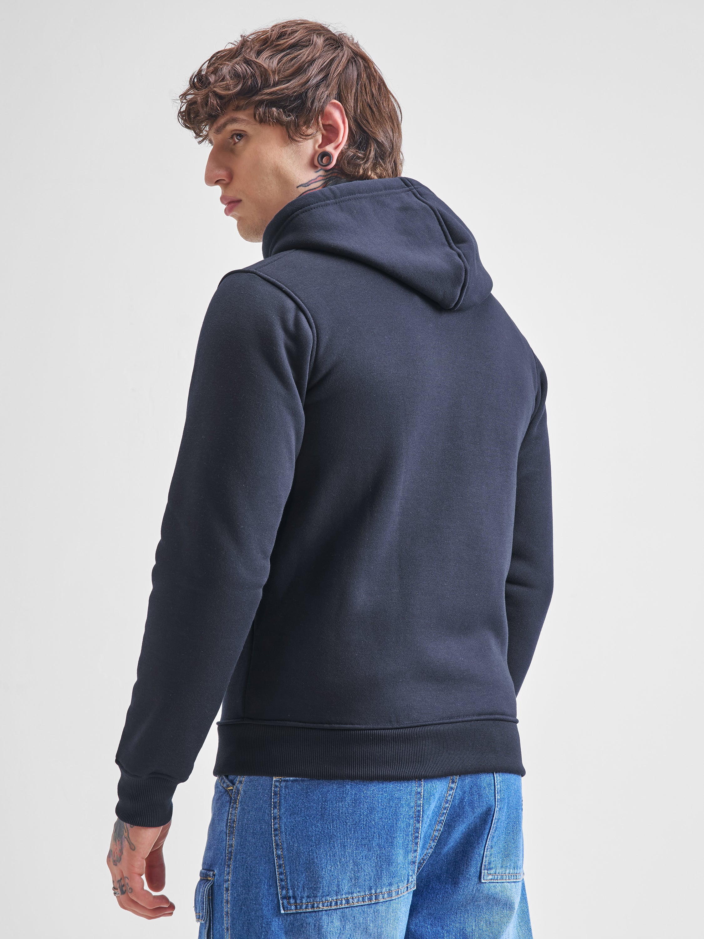 Highlander Men Navy Blue Hooded Front-Open Sweatshirt - Navy Blue - Image 3