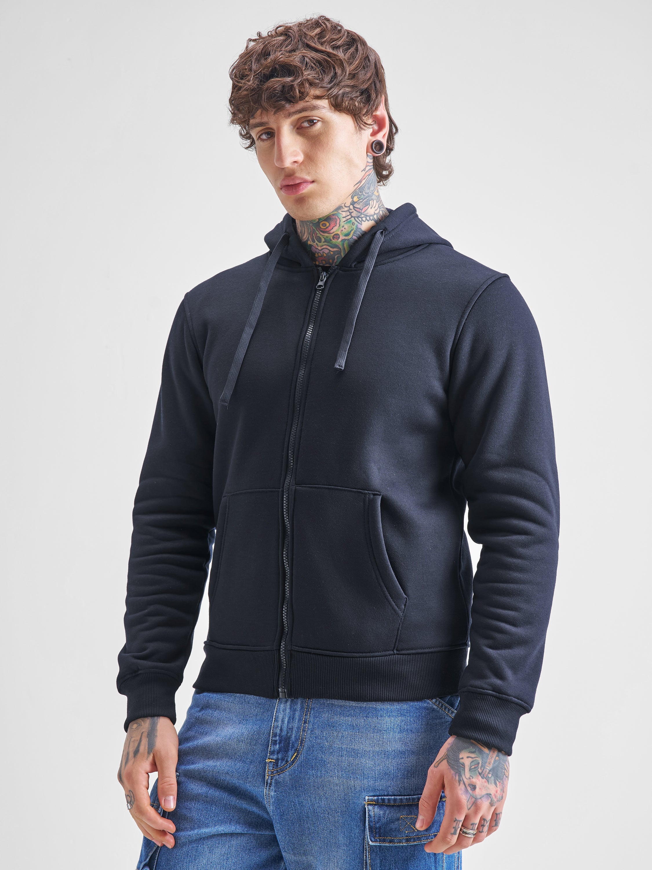 Highlander Men Navy Blue Hooded Front-Open Sweatshirt - Navy Blue - Image 4