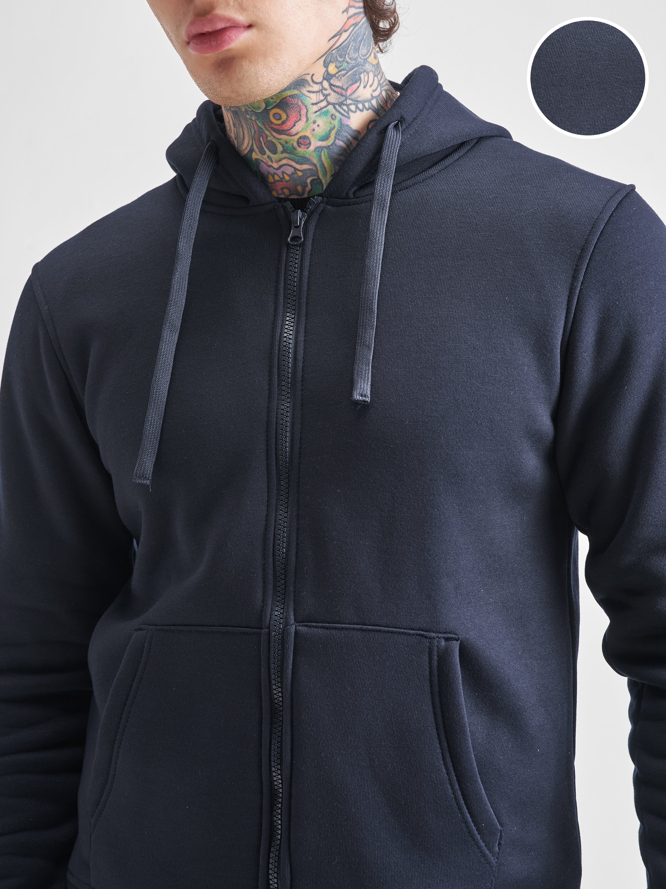 Highlander Men Navy Blue Hooded Front-Open Sweatshirt - Navy Blue - Image 5