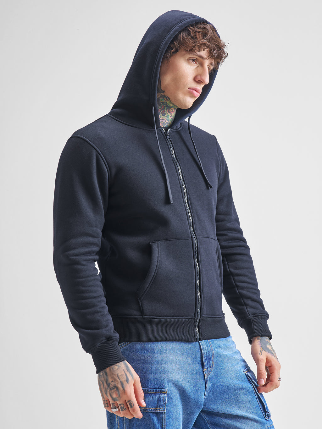 Highlander Men Navy Blue Hooded Front-Open Sweatshirt - Navy Blue - Image 6