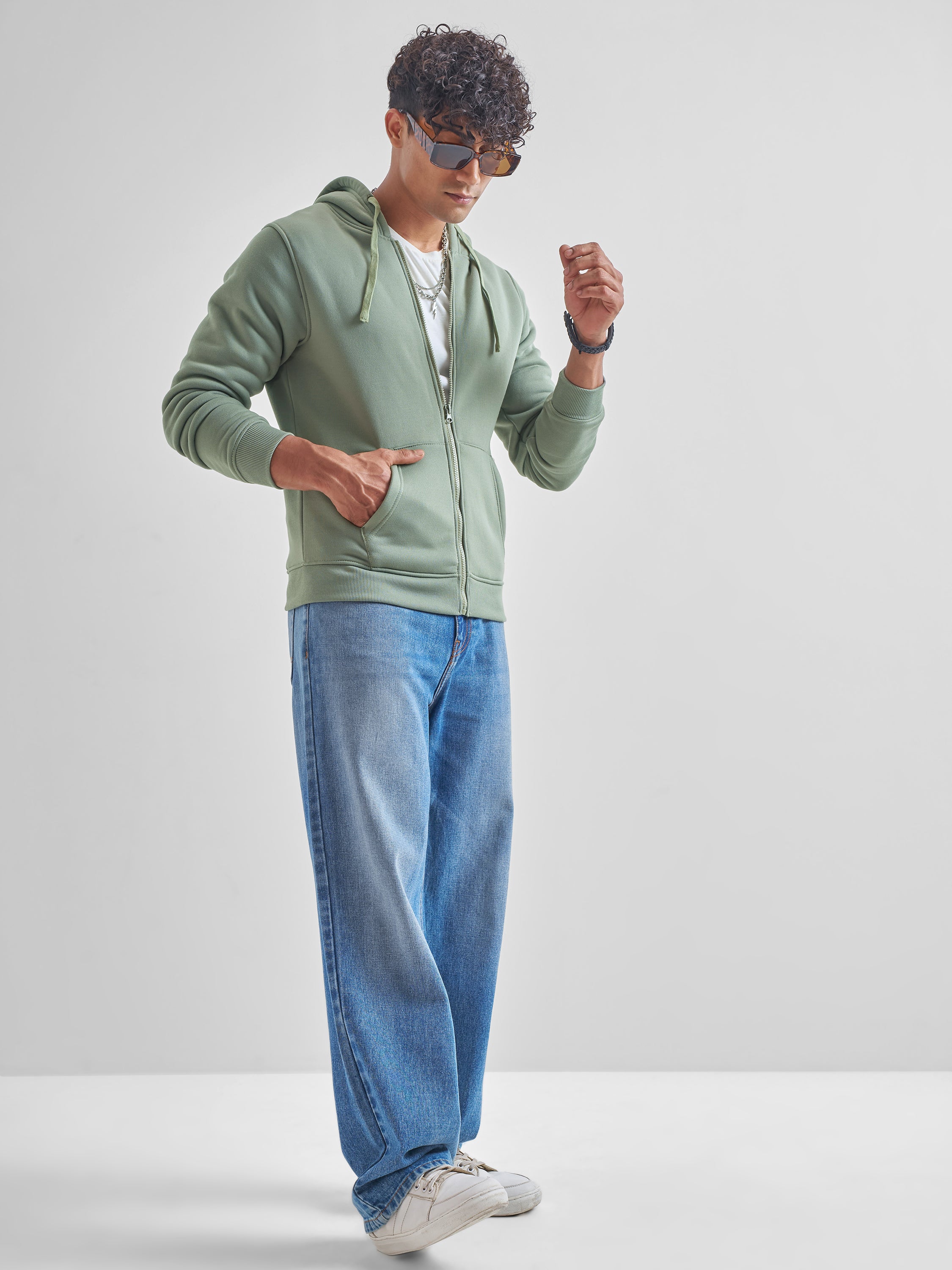 Highlander Men Green Hooded Front-Open Sweatshirt - Green - Image 2