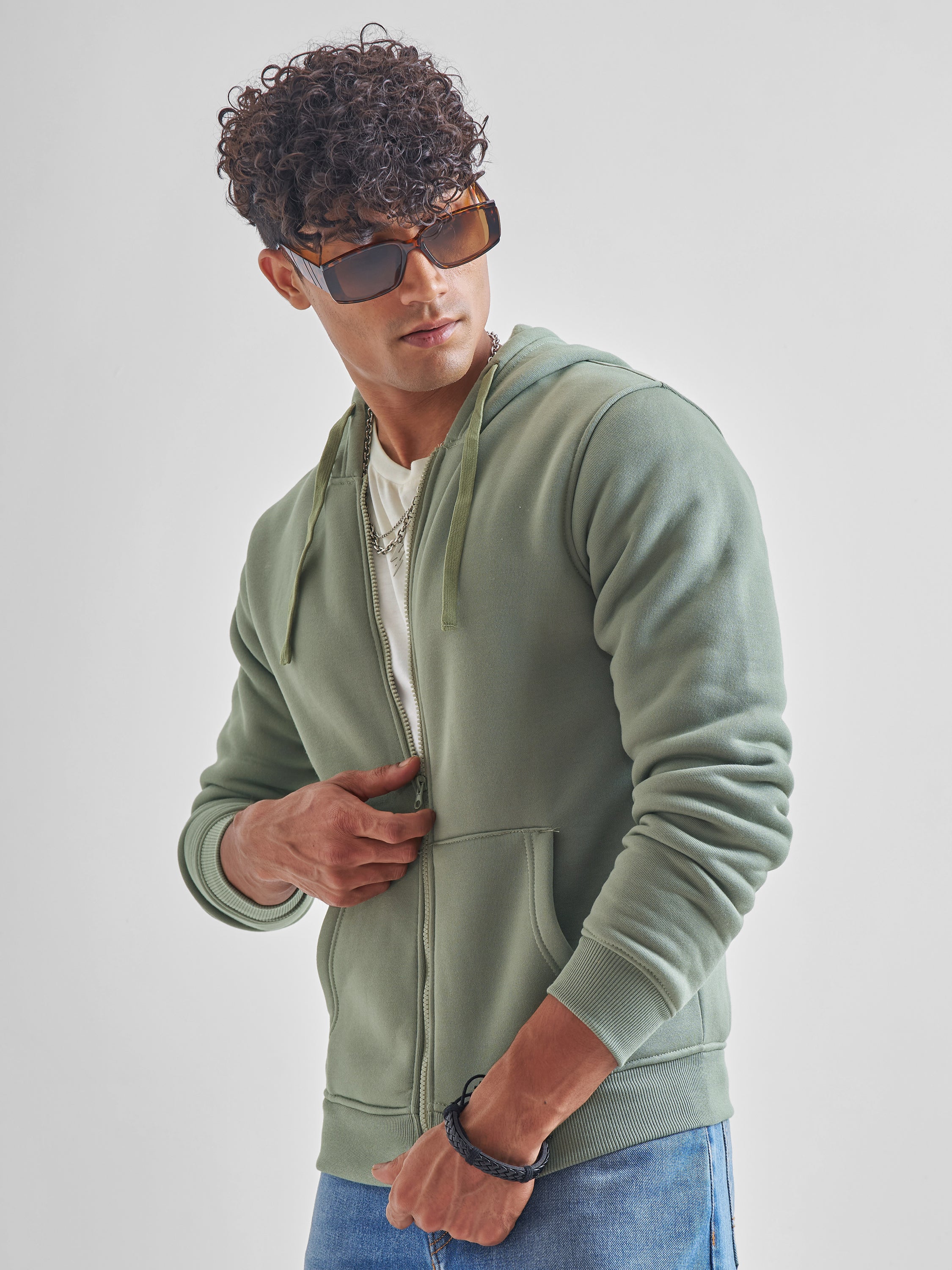 Highlander Men Green Hooded Front-Open Sweatshirt - Green - Image 4