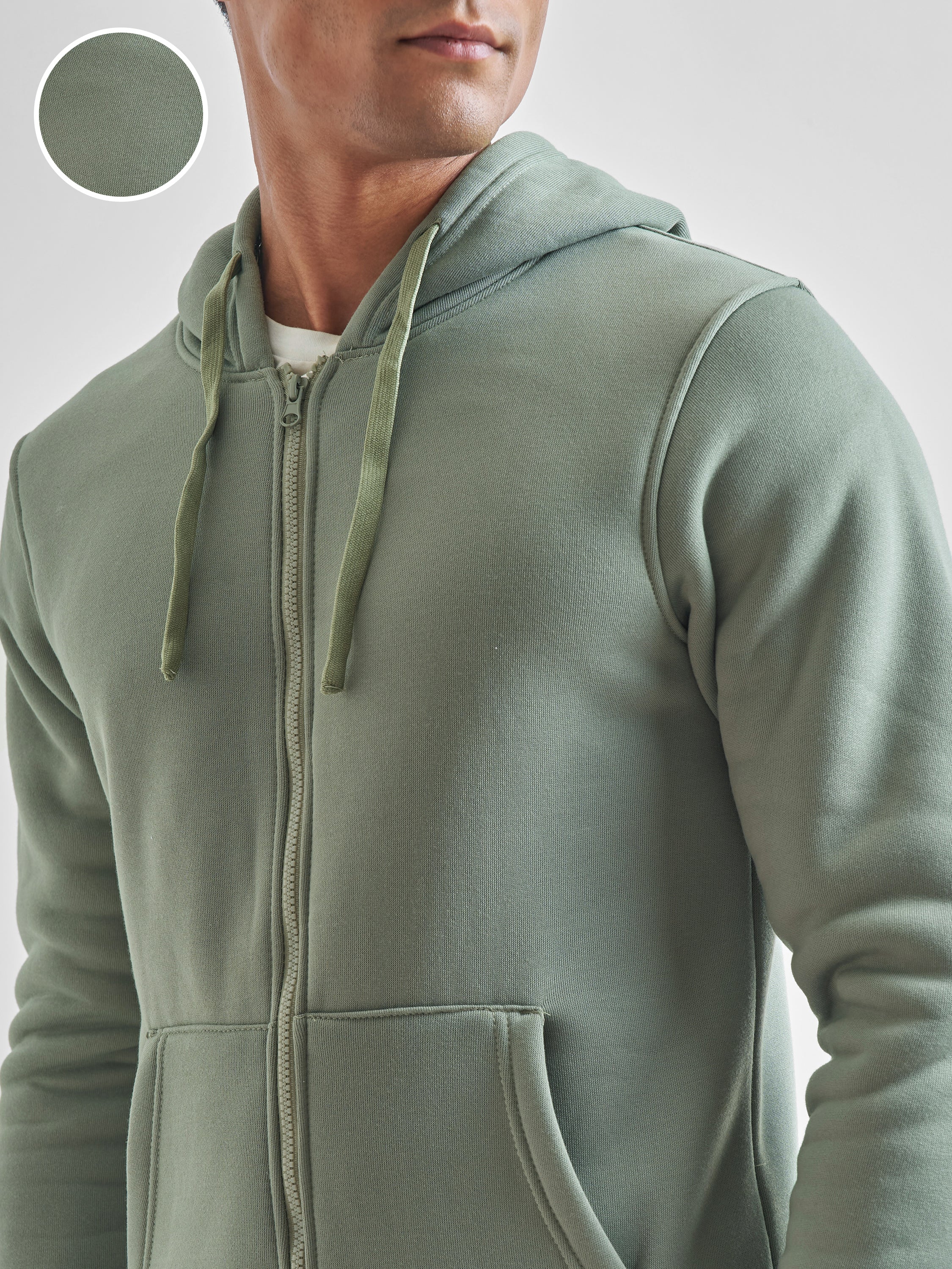 Highlander Men Green Hooded Front-Open Sweatshirt - Green - Image 5