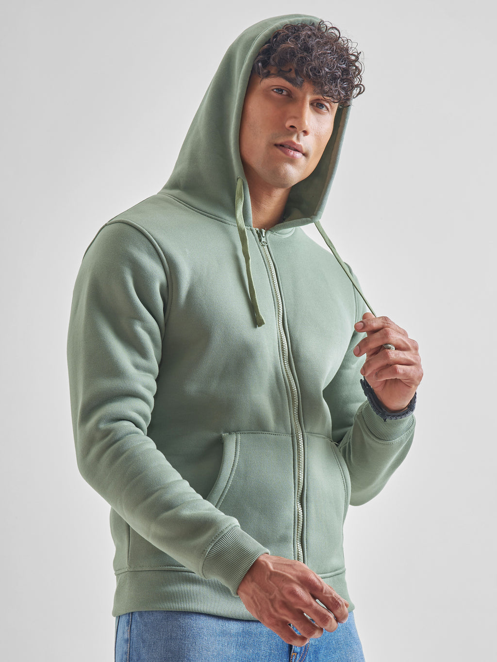 Highlander Men Green Hooded Front-Open Sweatshirt - Green - Image 6