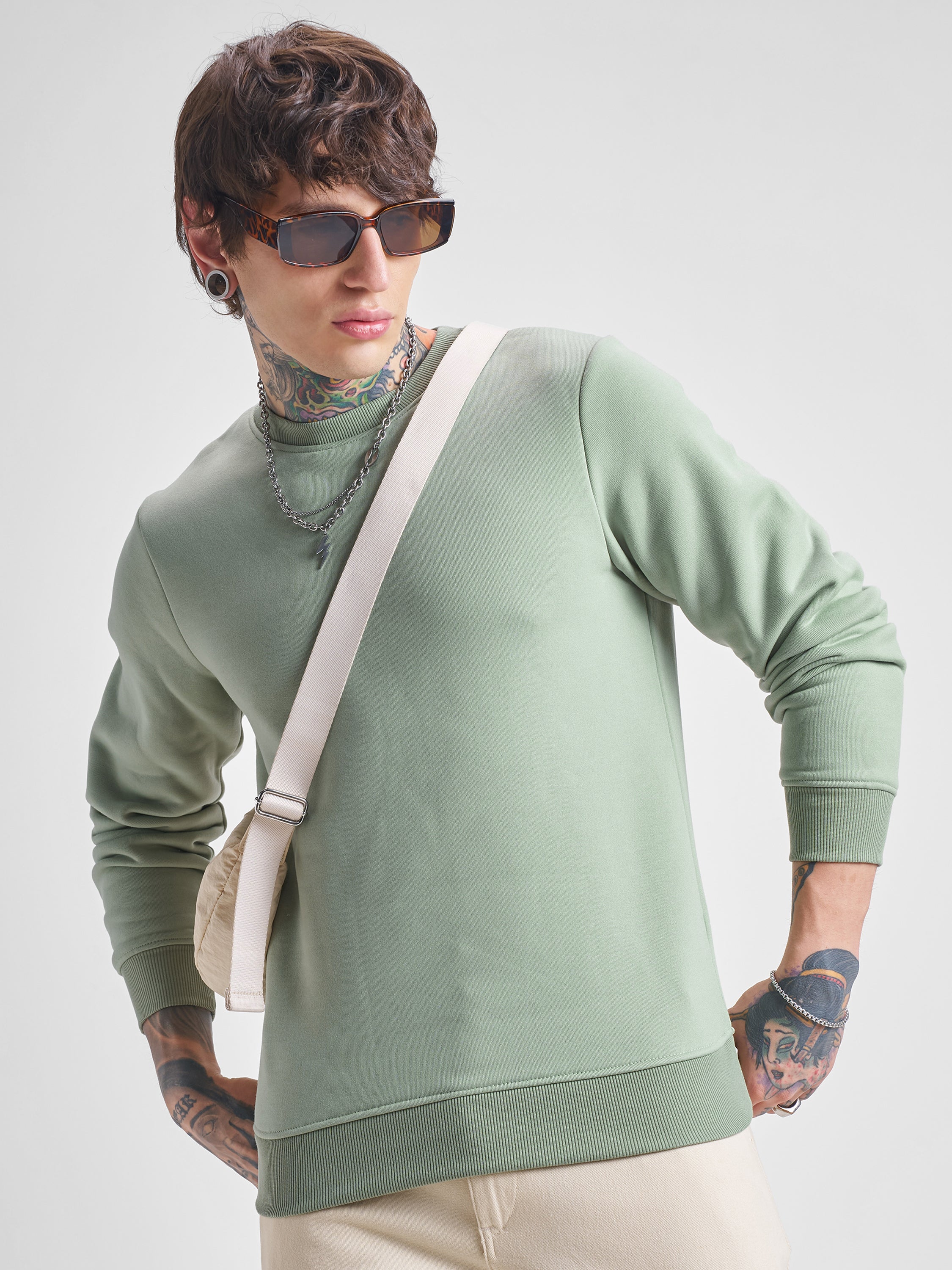 Highlander Men Green Round Neck Pullover Sweatshirt - Green - Image 1