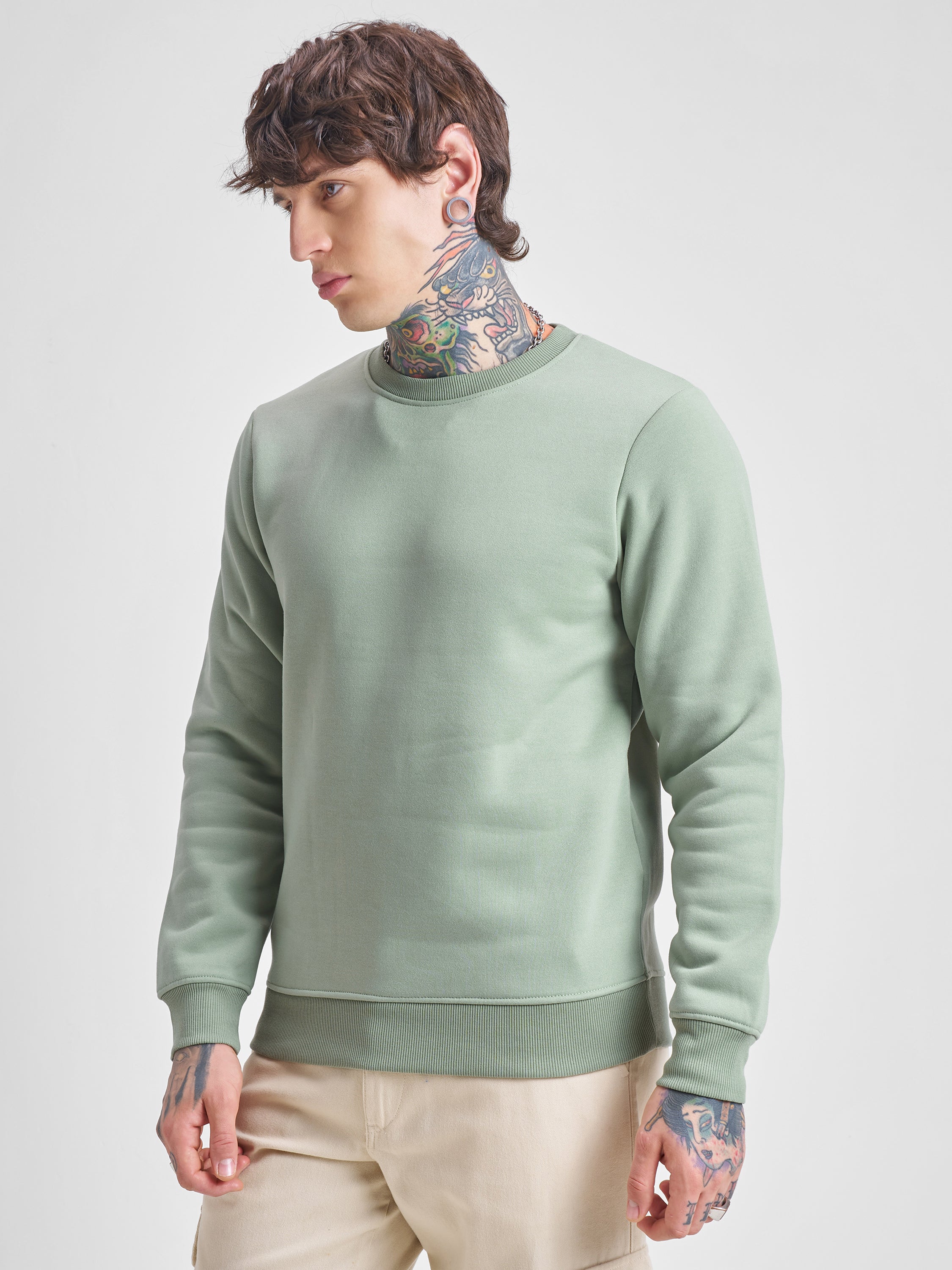 Highlander Men Green Round Neck Pullover Sweatshirt - Green - Image 4