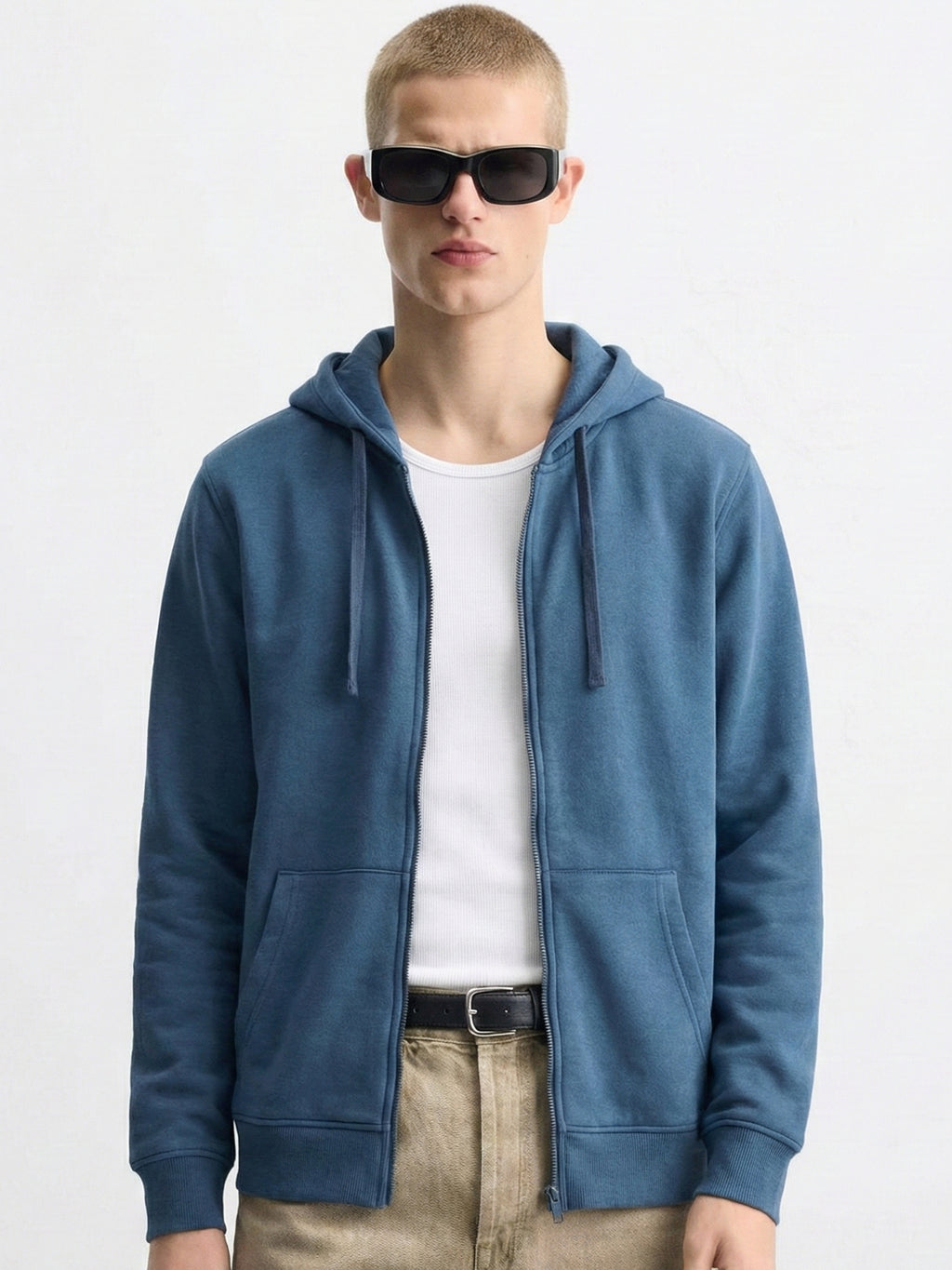 Highlander Men Blue Hooded Front-Open Sweatshirt - Blue - Image 1