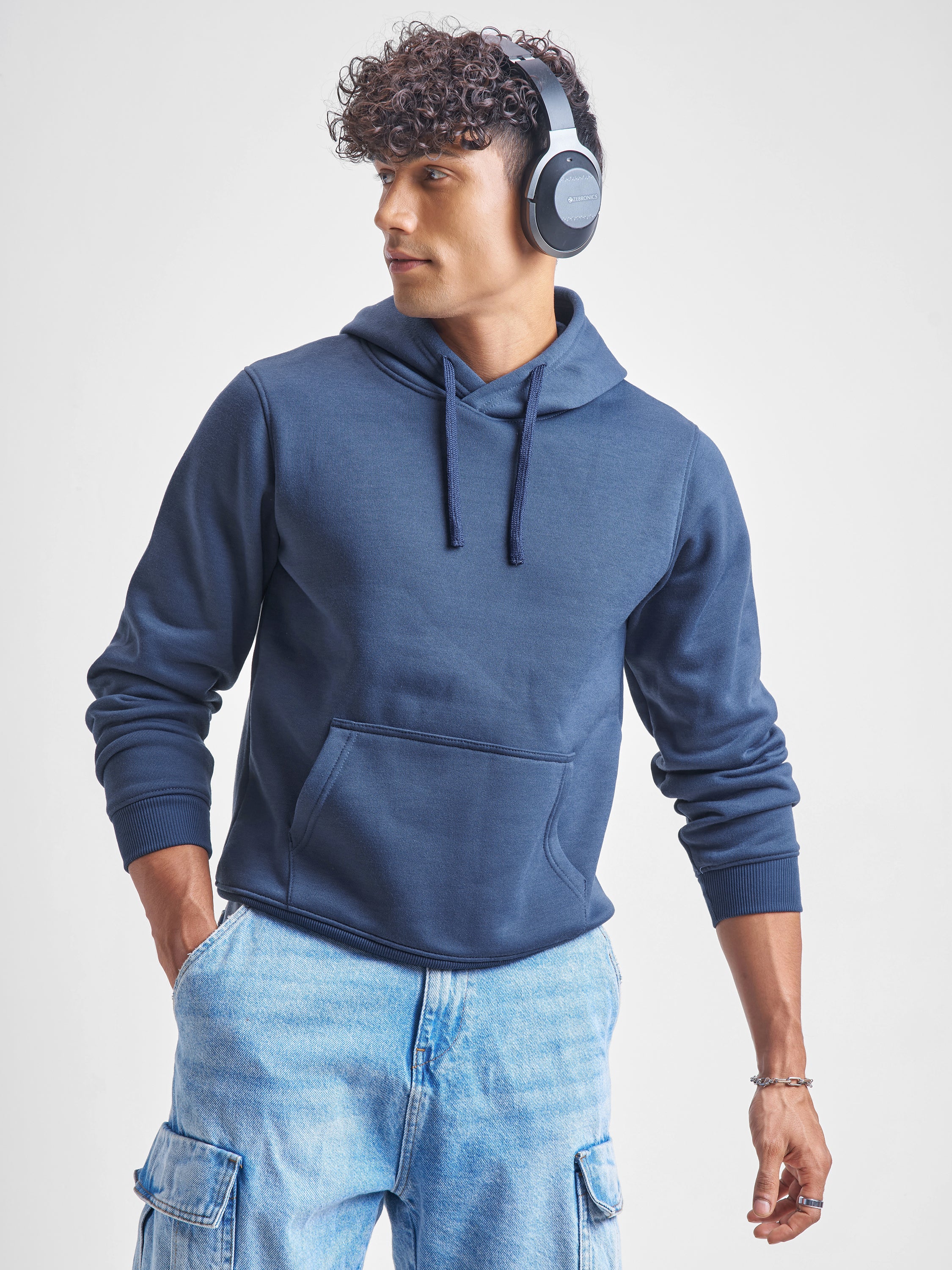 Highlander Men Blue Hooded Pullover Sweatshirt - Blue - Image 1