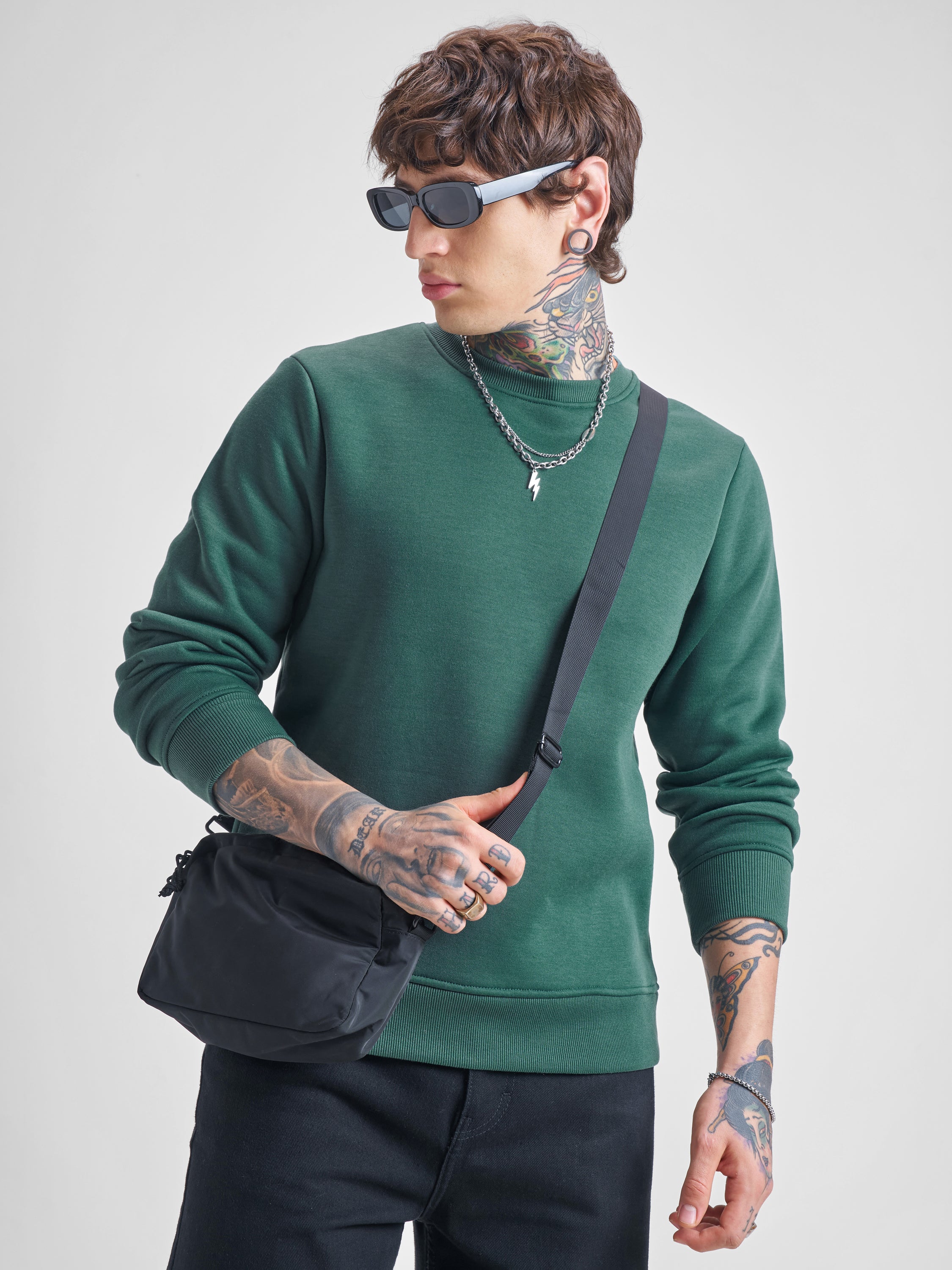 Highlander Men Green Round Neck Pullover Sweatshirt - Green - Image 1
