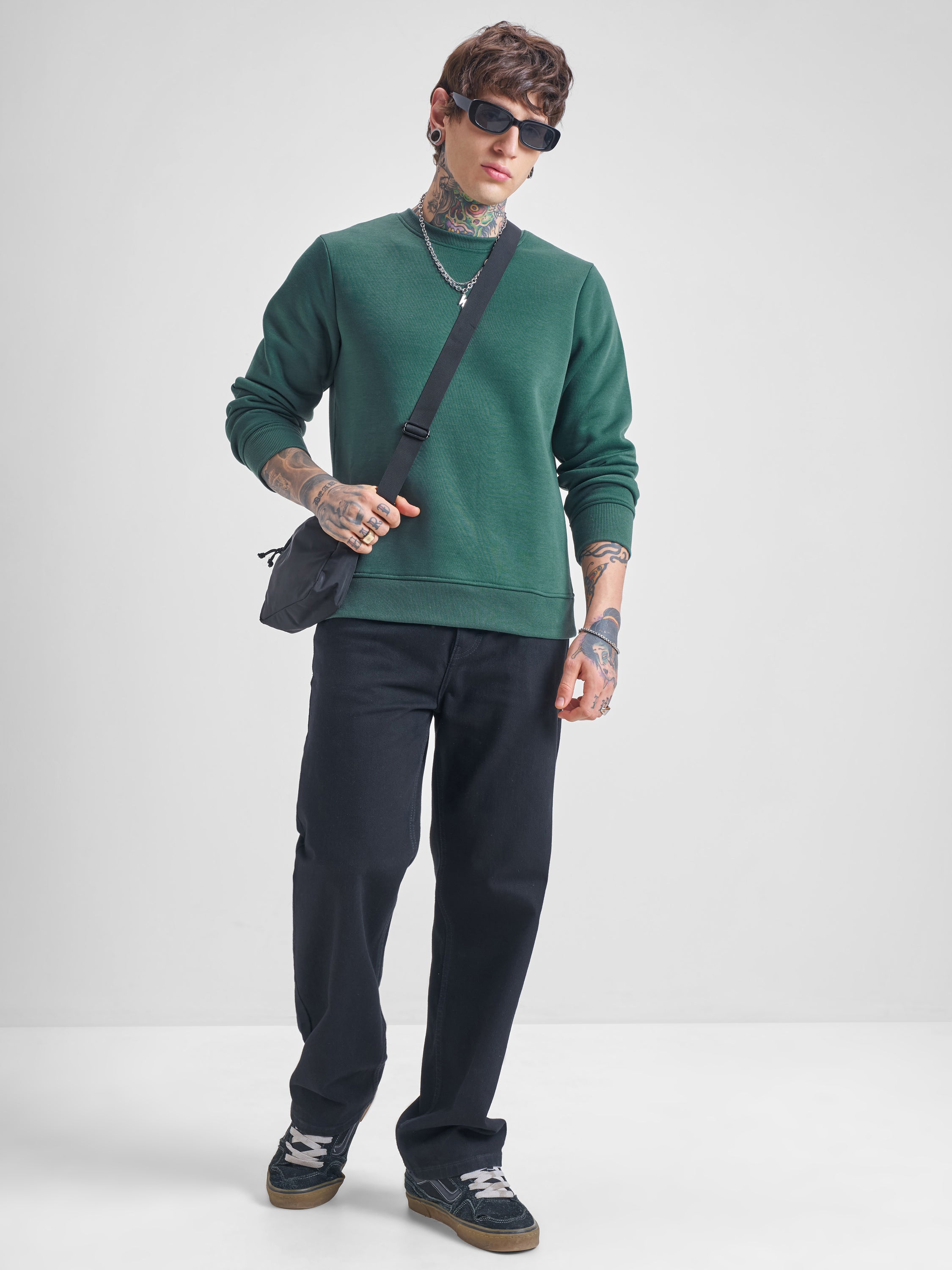Highlander Men Green Round Neck Pullover Sweatshirt - Green - Image 2