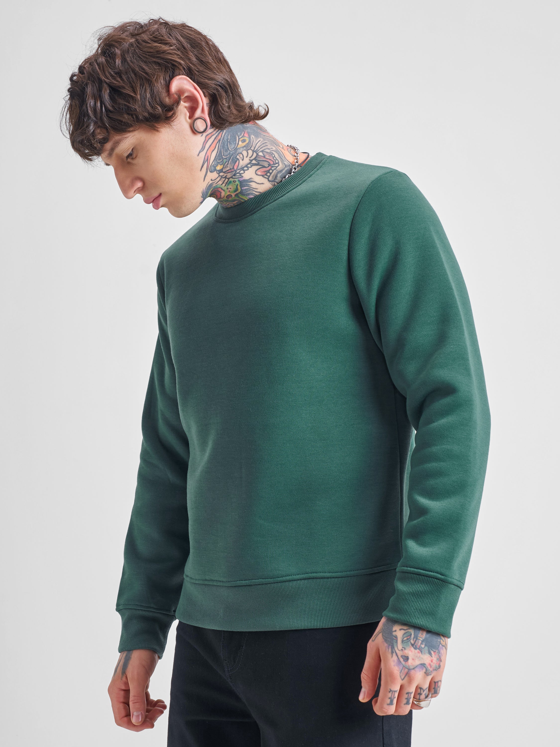 Highlander Men Green Round Neck Pullover Sweatshirt - Green - Image 4