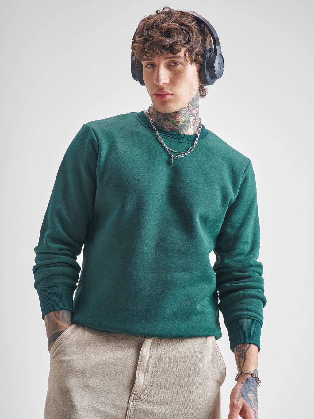 Highlander Men Green Round Neck Pullover Sweatshirt - Green - Image 1