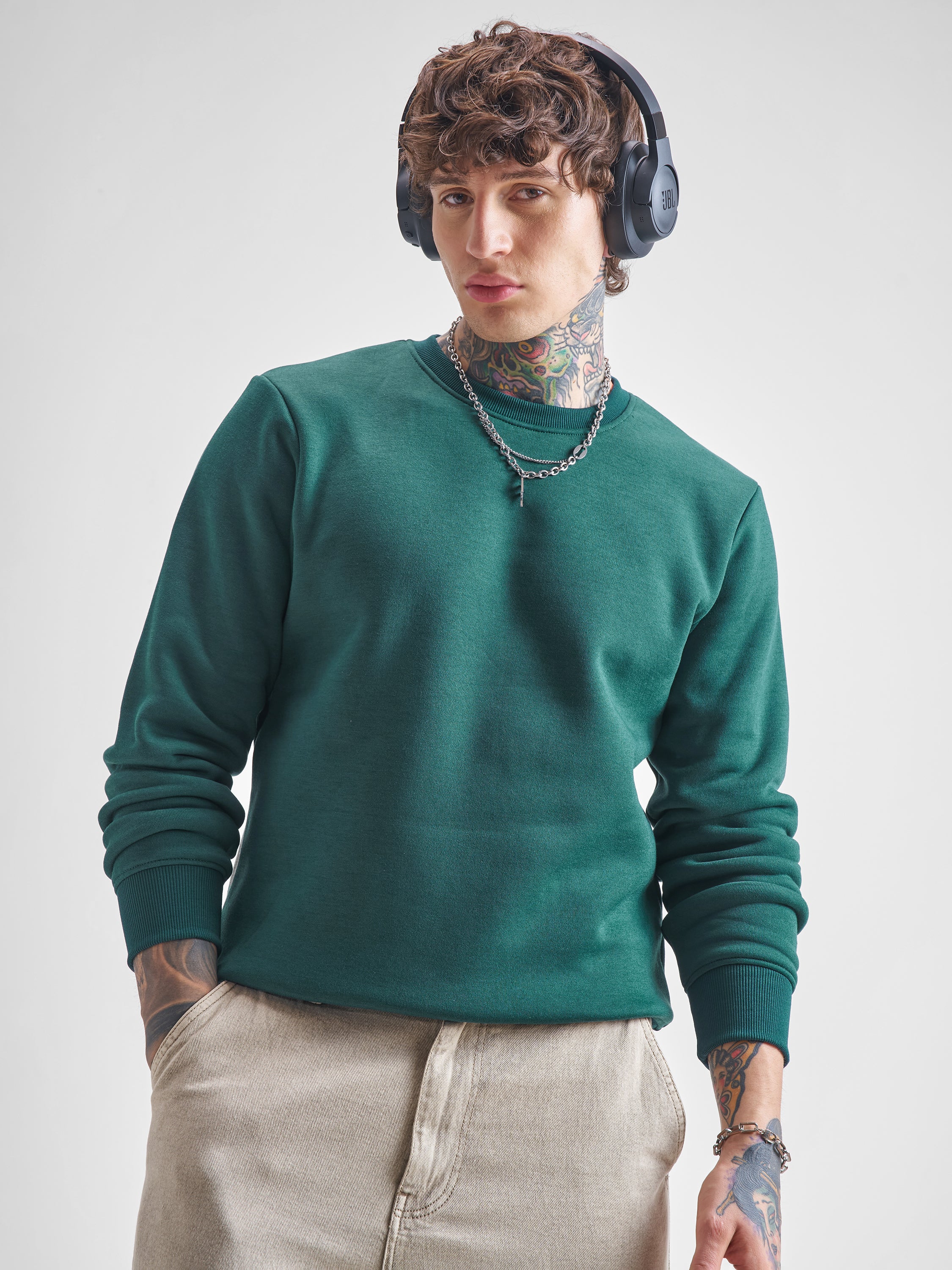 Highlander Men Green Round Neck Pullover Sweatshirt - Green - Image 1